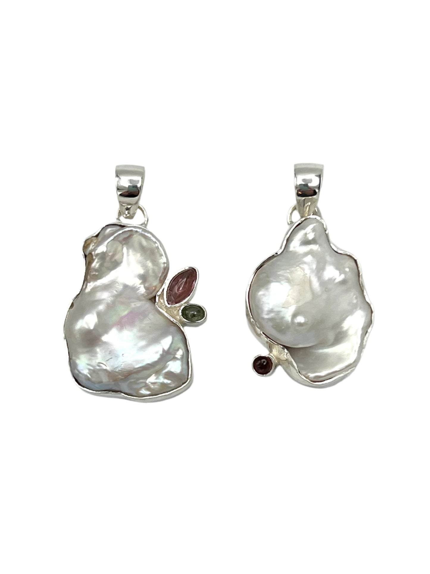 Sterling Silver Pearl & Tourmaline Pendants