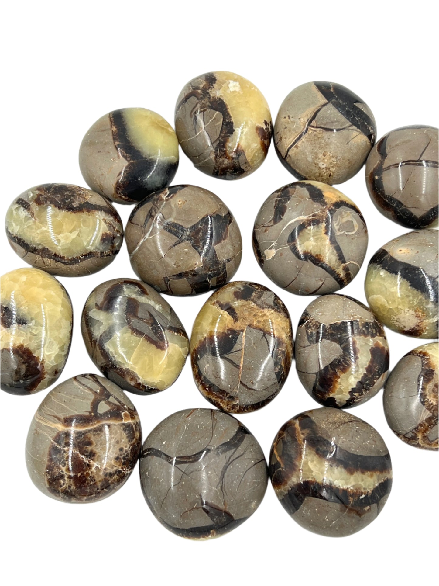 Collection of marbled stones on a white background
