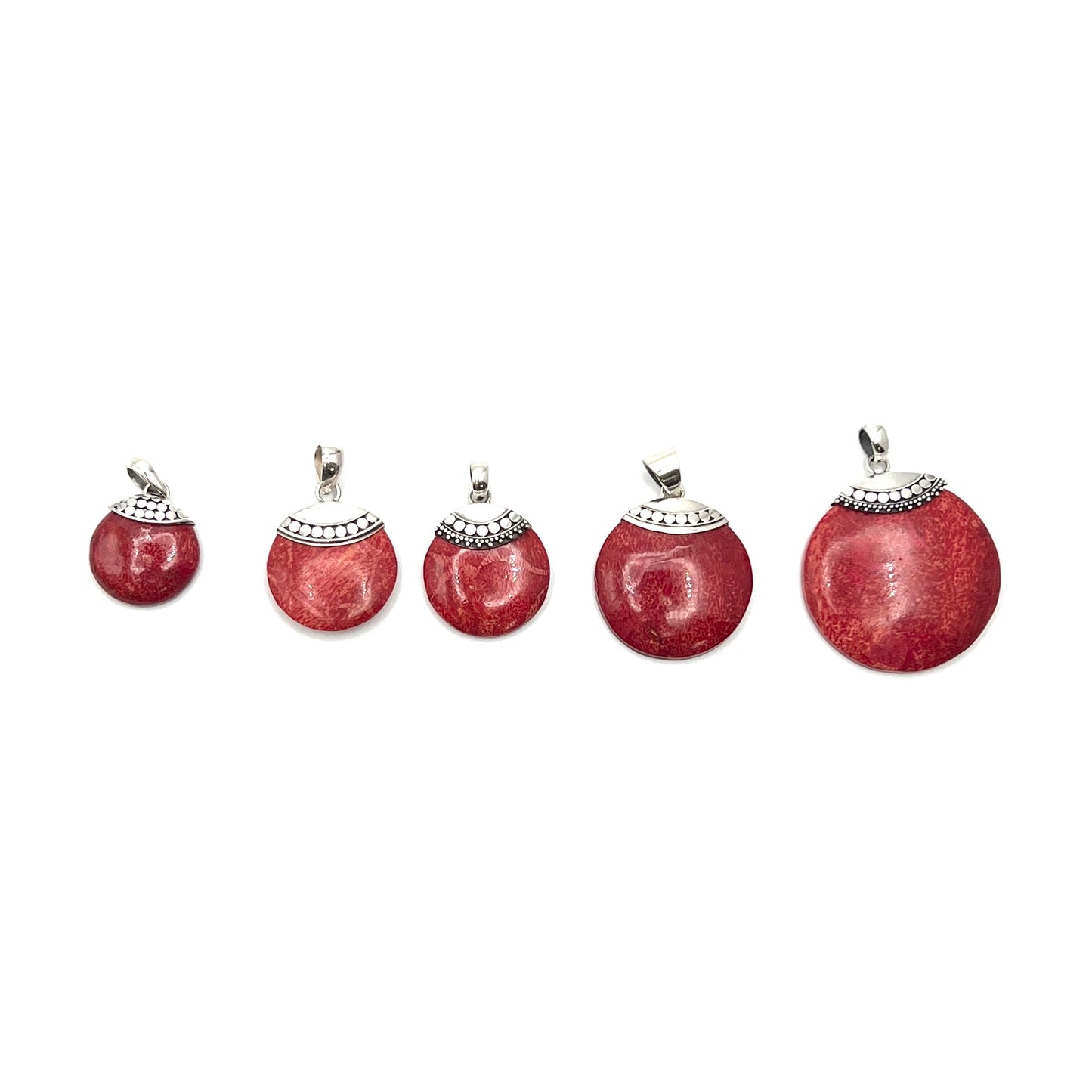 Sterling Silver Red Coral Circle Pendants