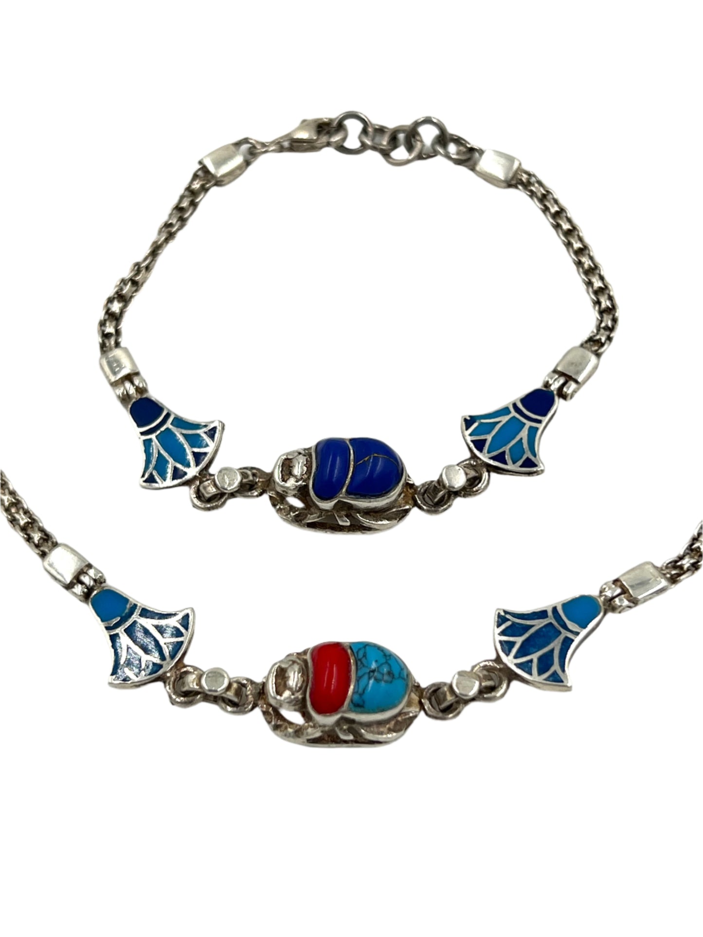 Silver Scarab & Lotus Bracelets
