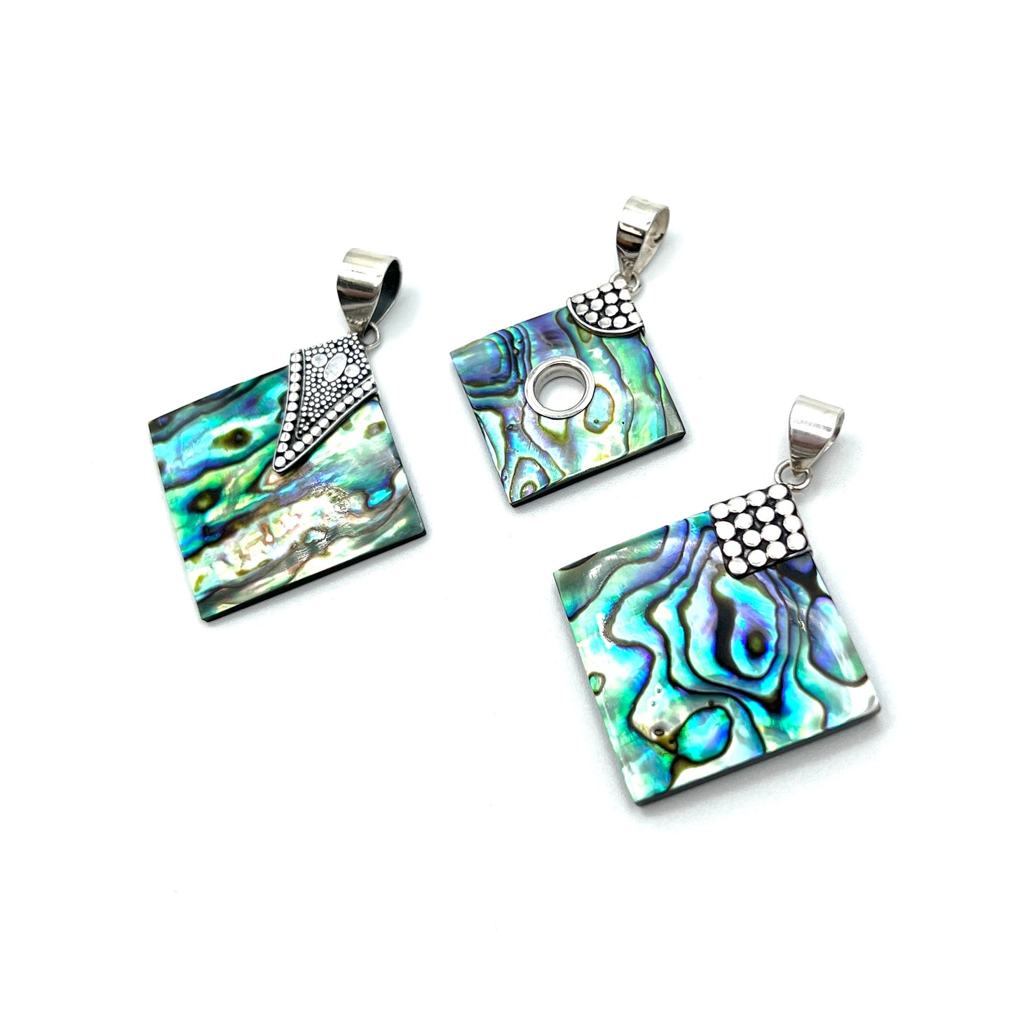 Sterling Silver Diamond Abalone Pendants