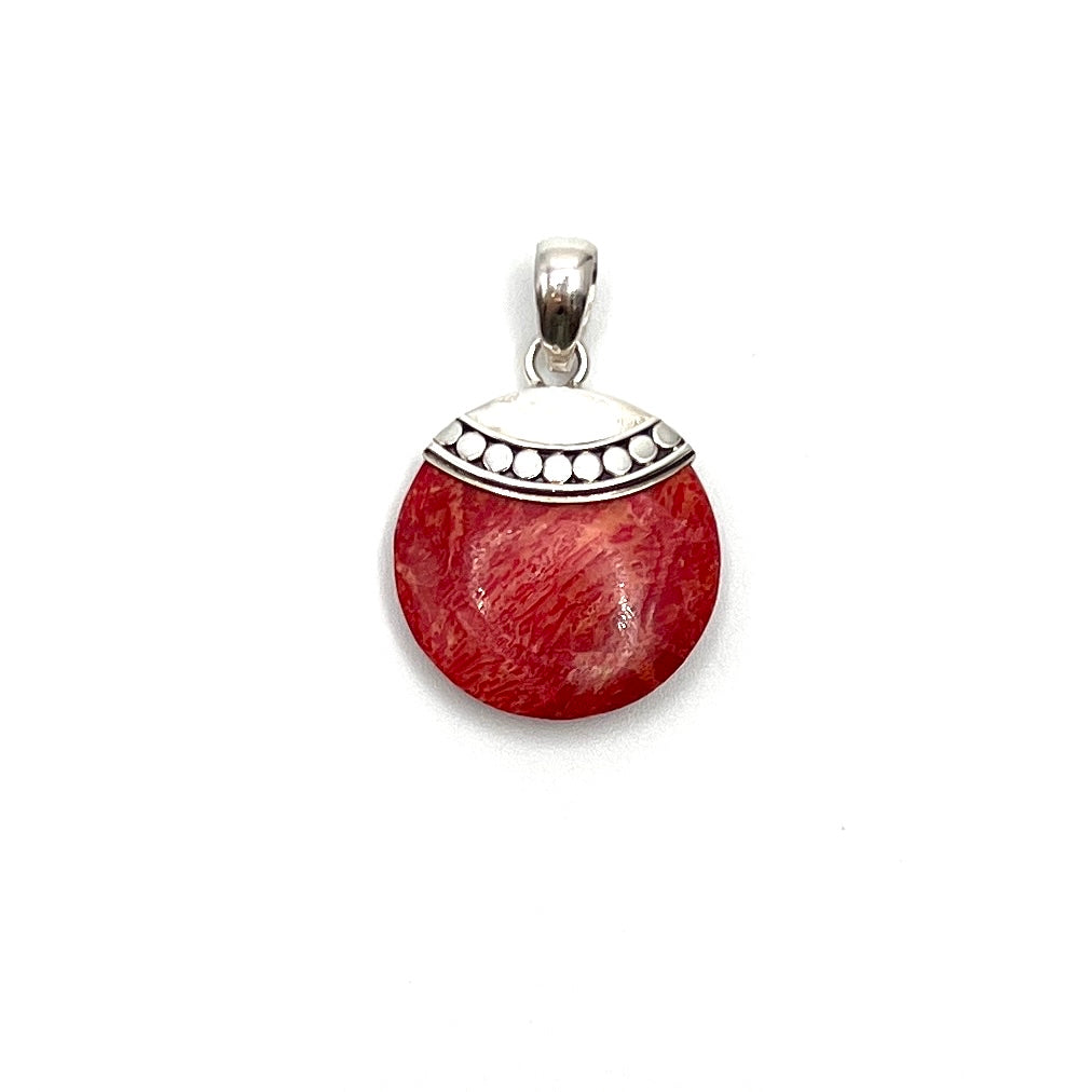 Sterling Silver Red Coral Circle Pendants