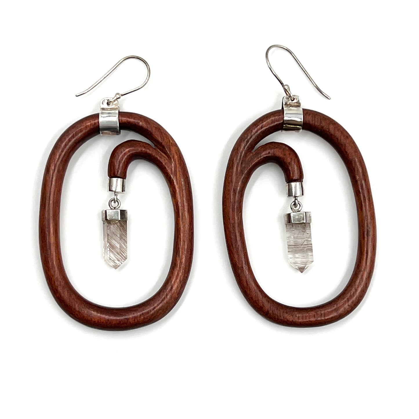 Sterling Silver Crystal Wood Hoop Earrings