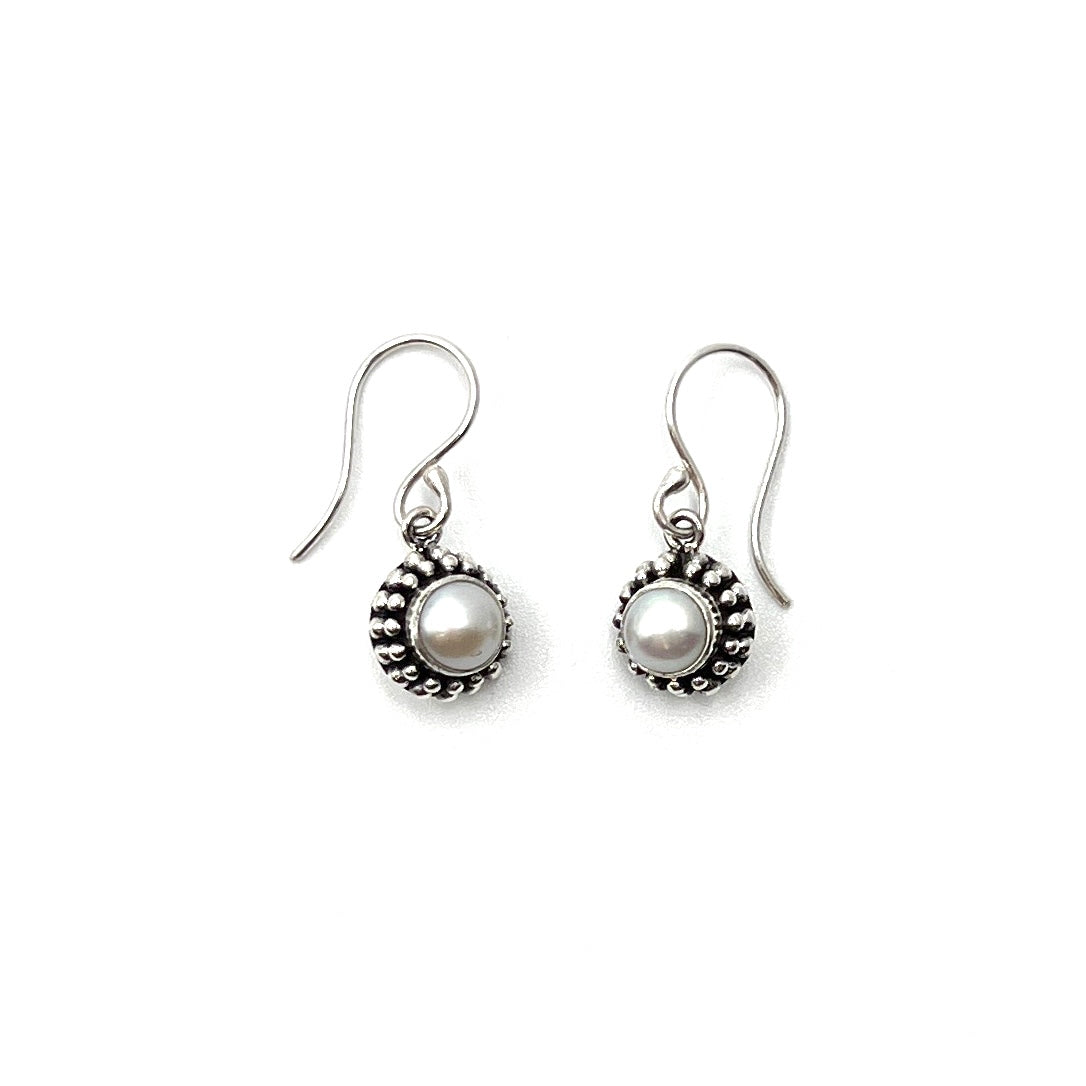 Sterling Silver Filigree Round Pearl Earrings