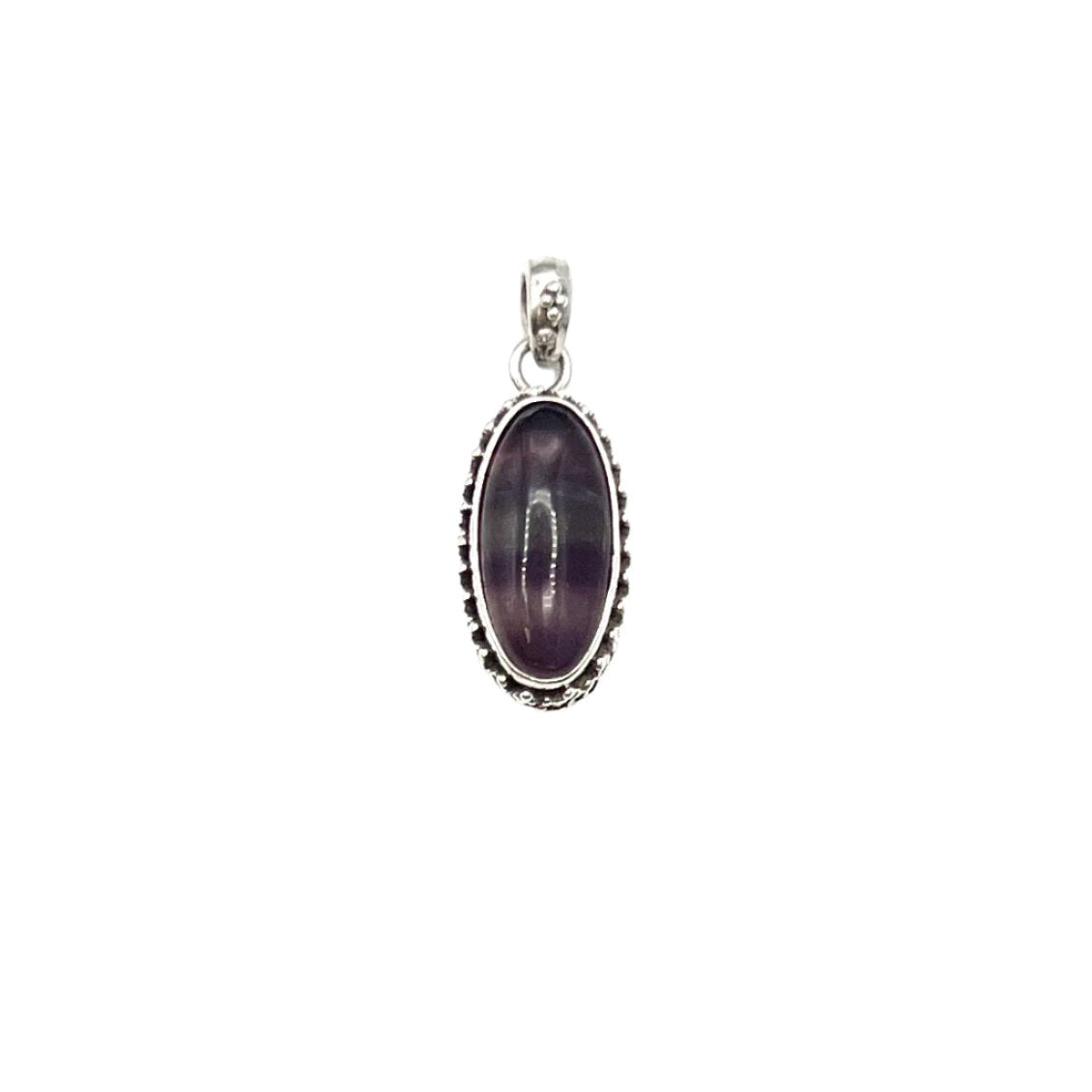 Sterling Silver Beaded Fluorite Oval Pendants