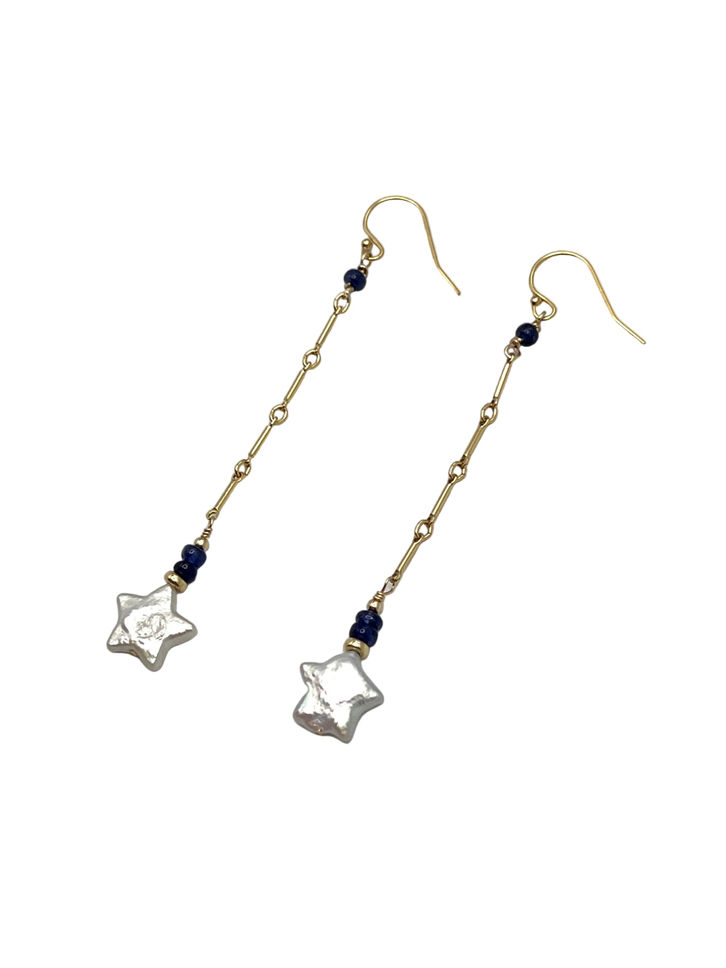 Star Pearl & Sapphire Gold Filled Earrings