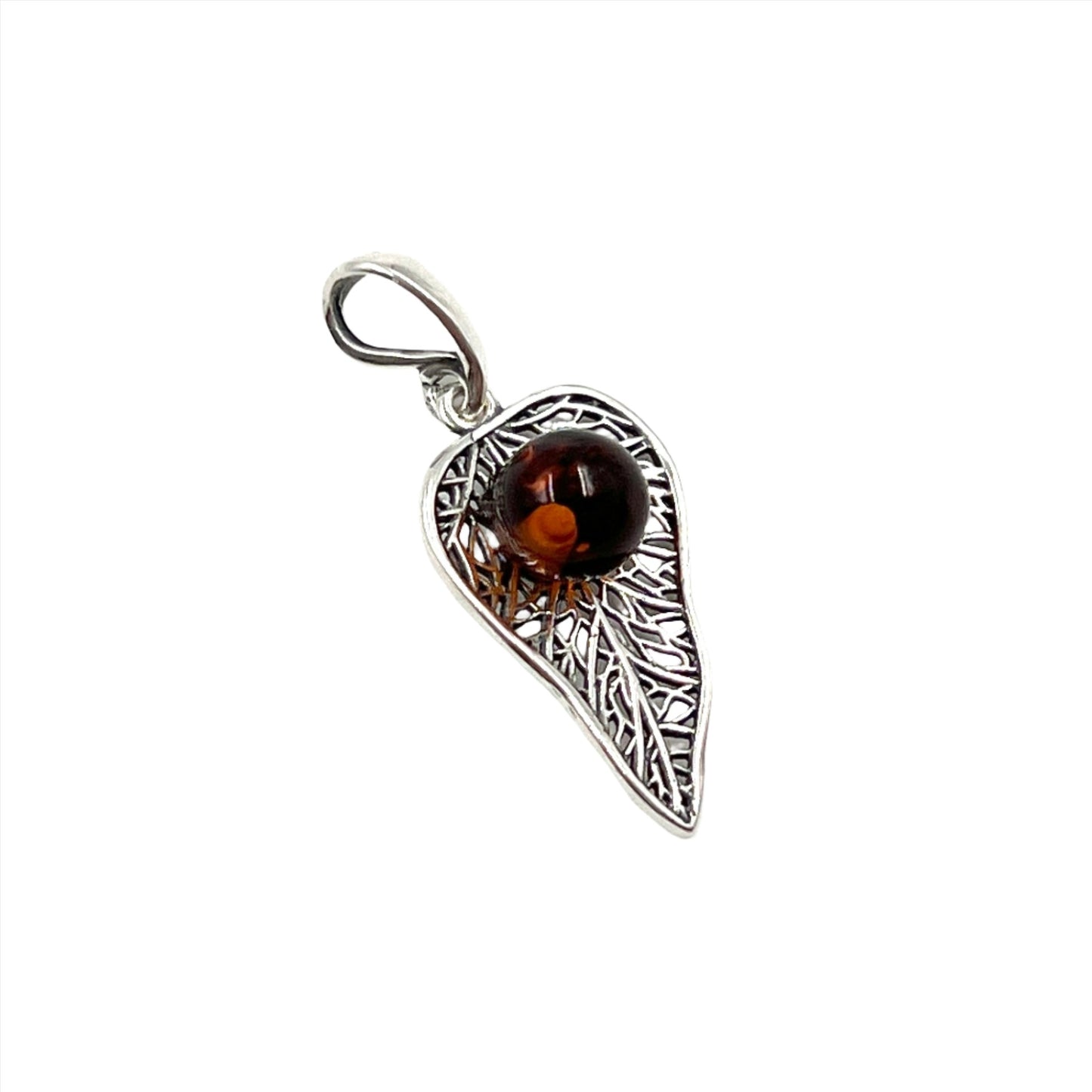 Sterling Silver Amber Leaf Pendant