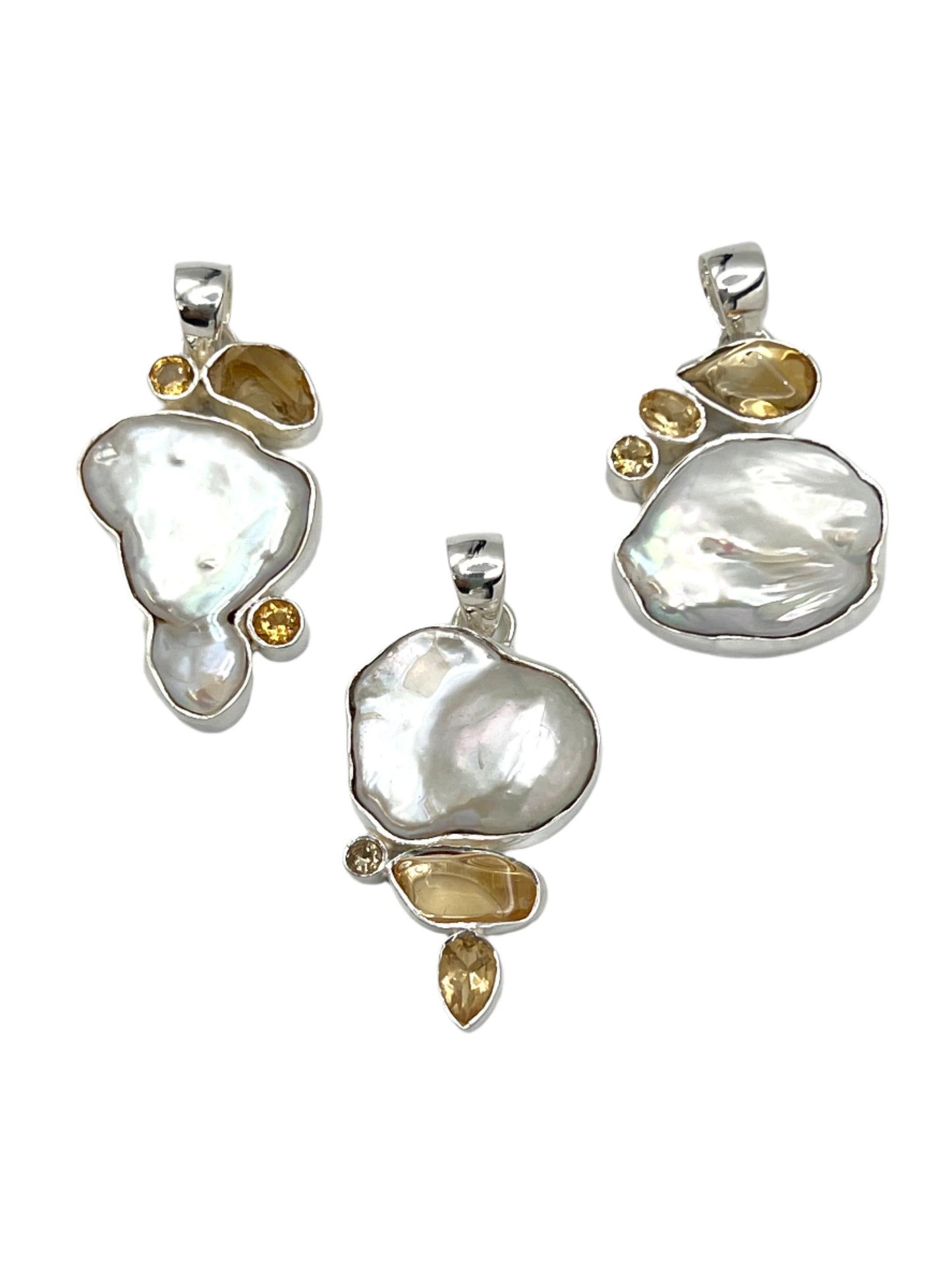 Sterling Silver Pearl & Citrine Pendants