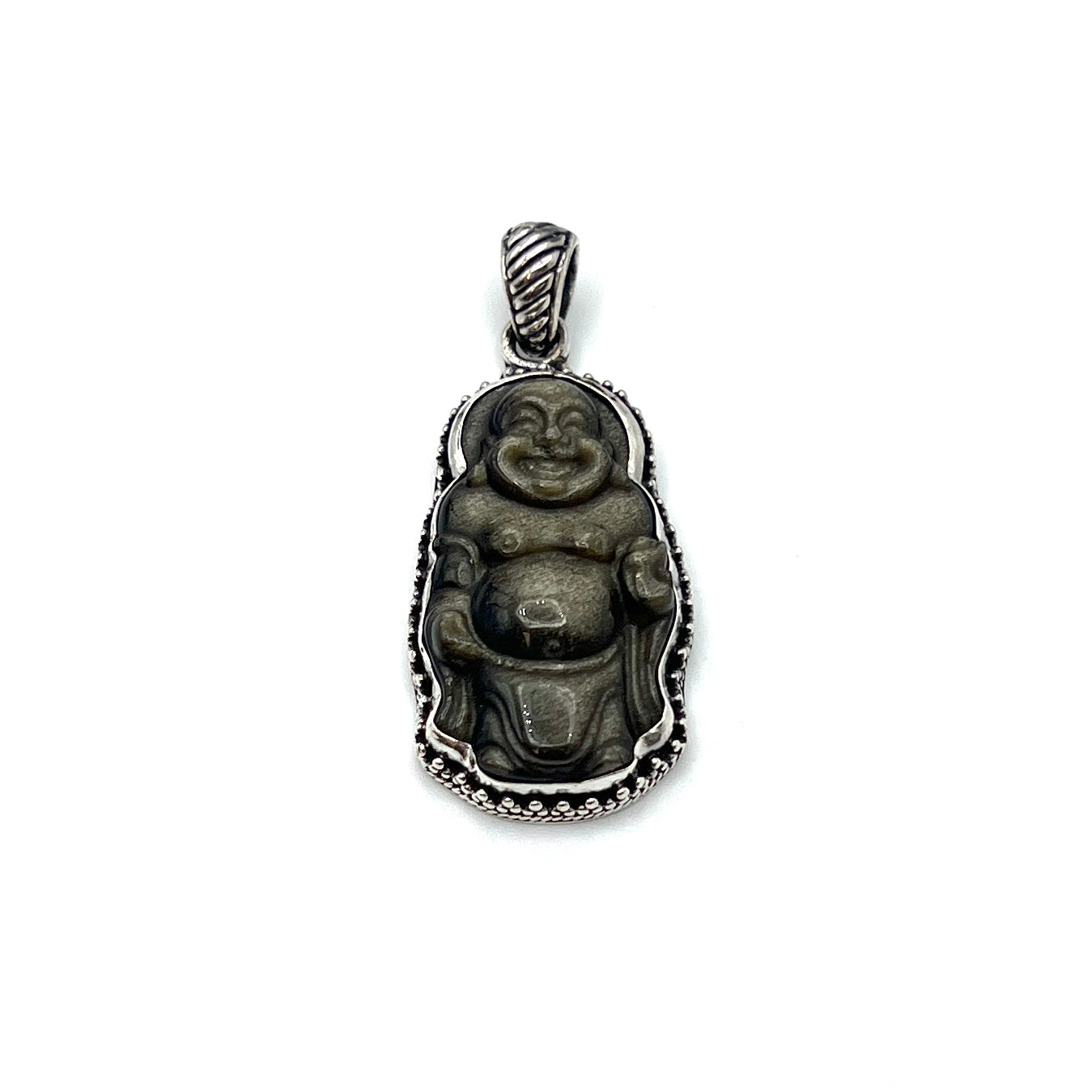 Gold Sheen Obsidian Laughing Buddha Pendant