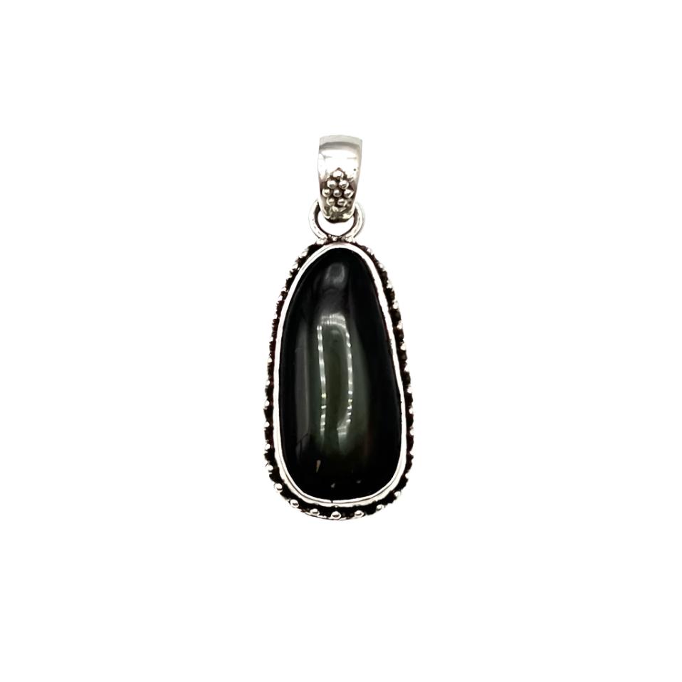 Sterling Silver Beaded Rainbow Obsidian Pendants