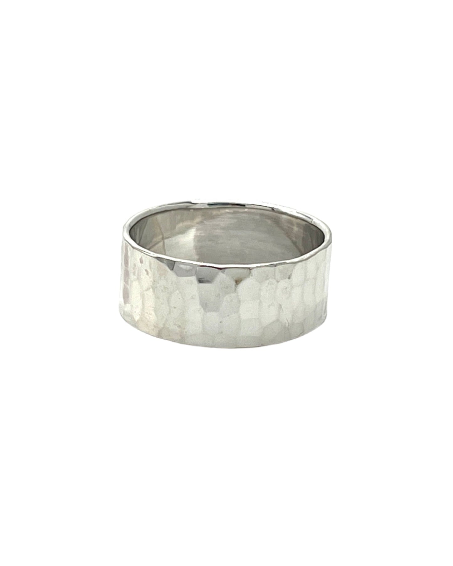 Sterling Silver Wide Flat Hammered Ring