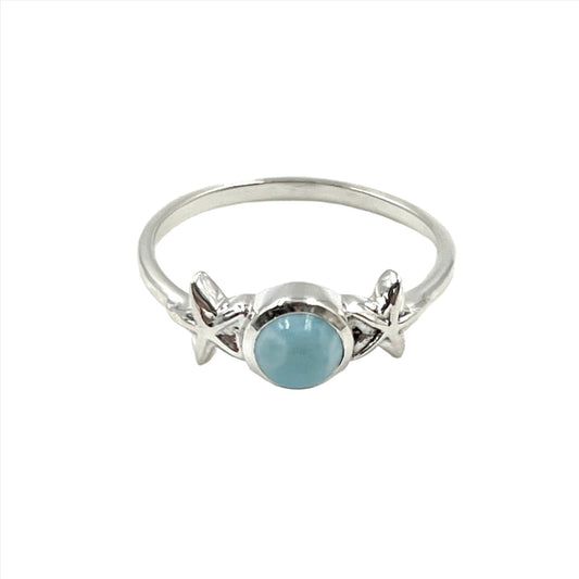 Sterling Silver Larimar Double Starfish Ring