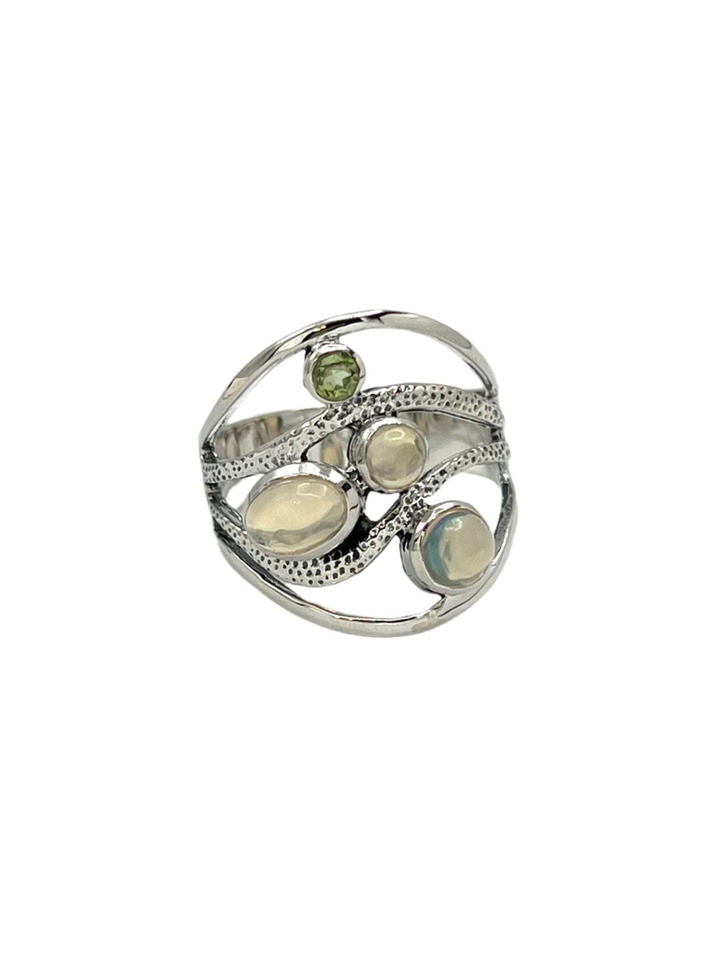 Sterling Silver Opal & Peridot Wave Ring