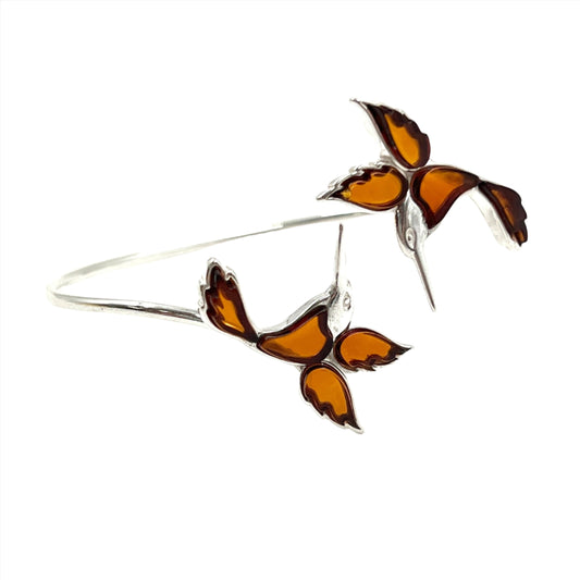 Sterling Silver Hummingbird Amber Cuff