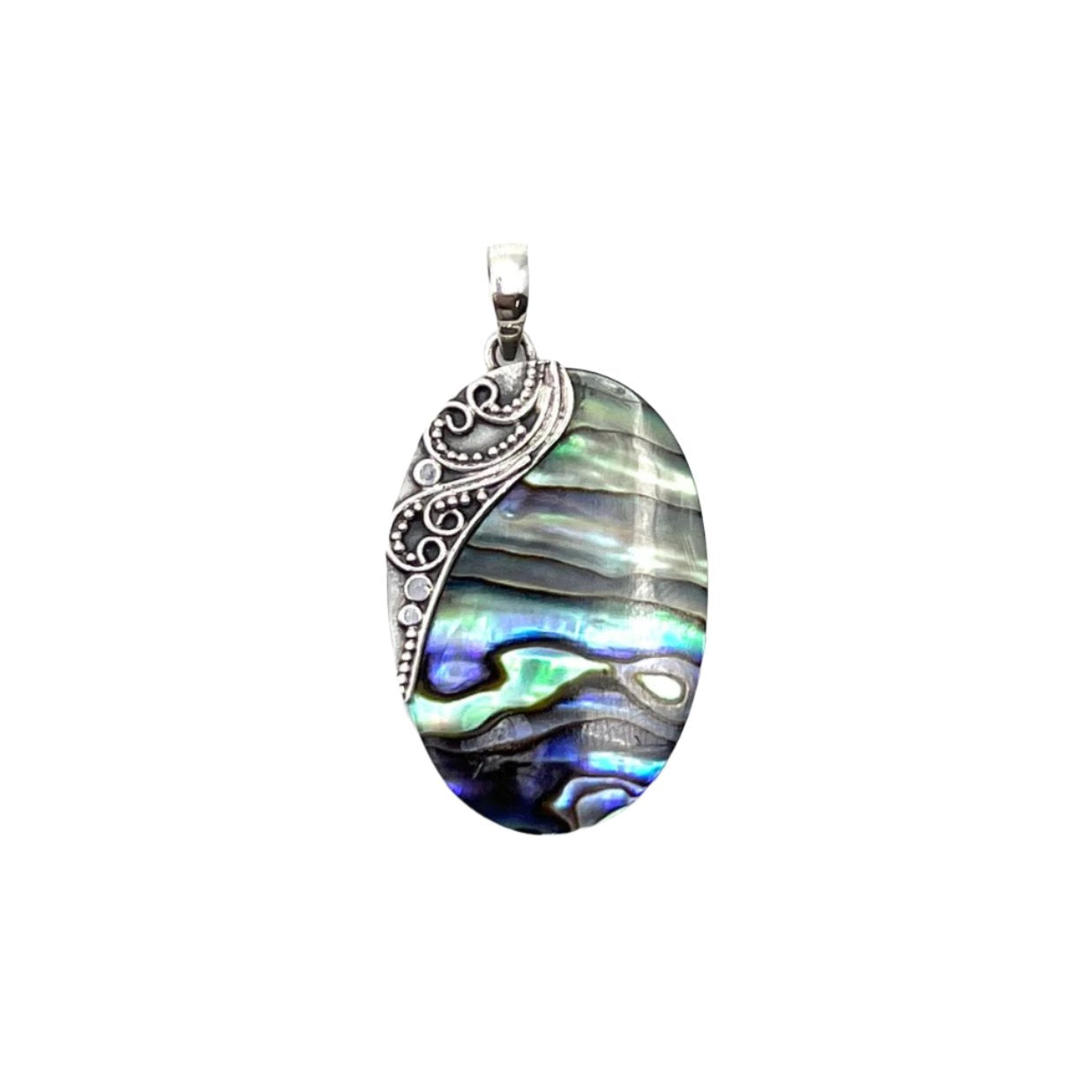 Sterling Silver Filigree Oval Abalone Pendant