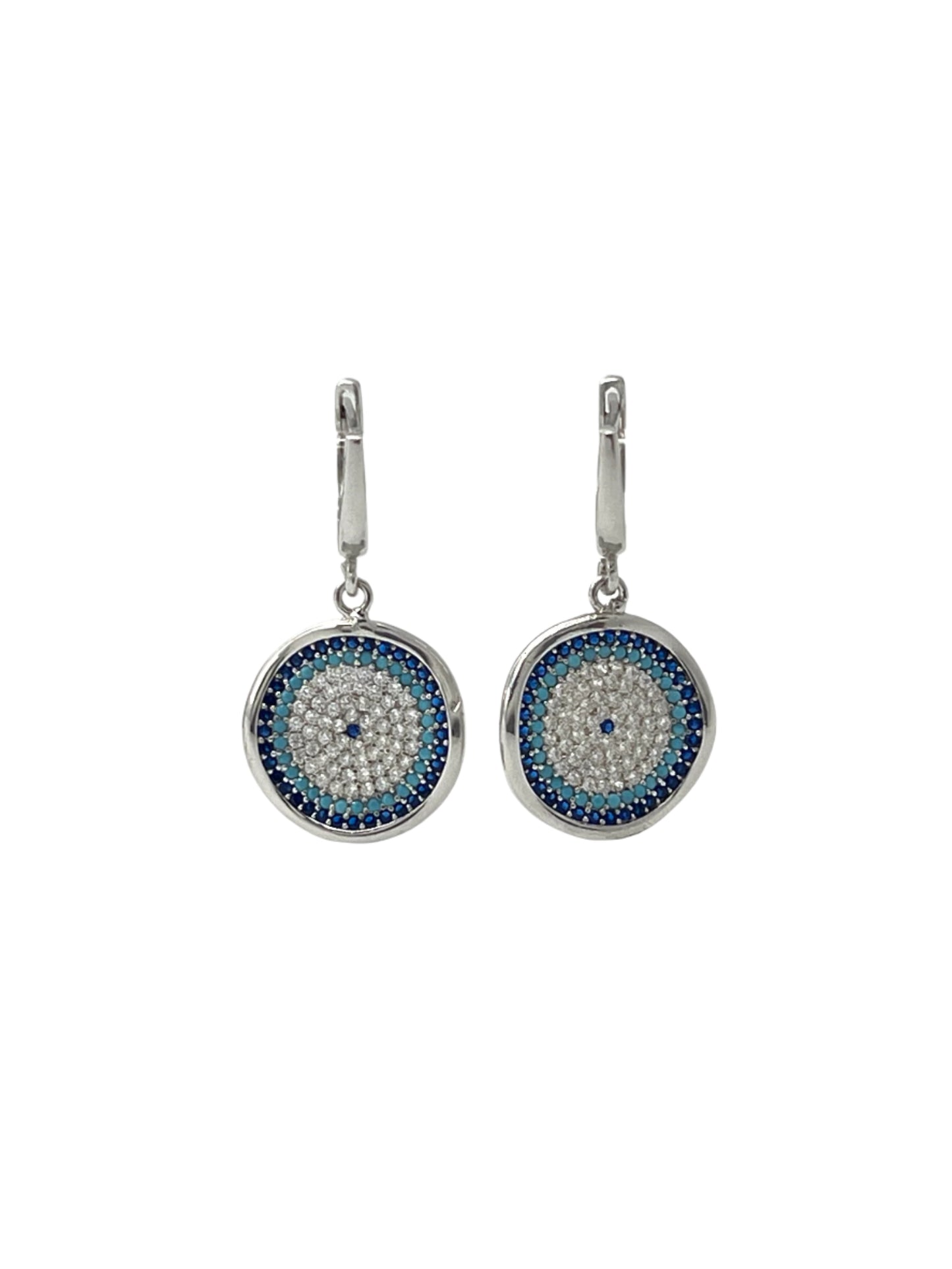 Silver Evil Eye Wavy Dangle Earrings