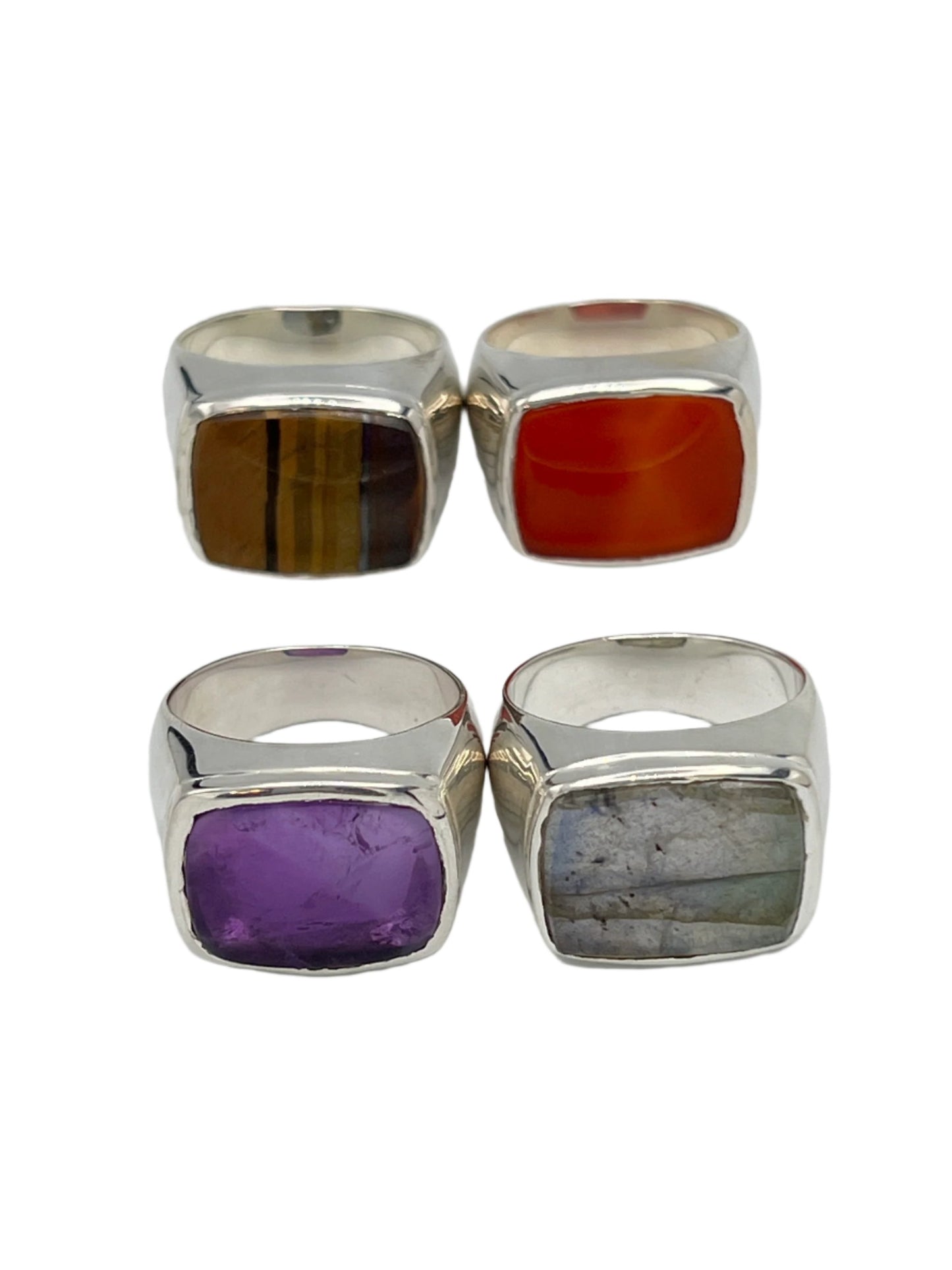 Sterling Silver Rectangle Gemstone Rings