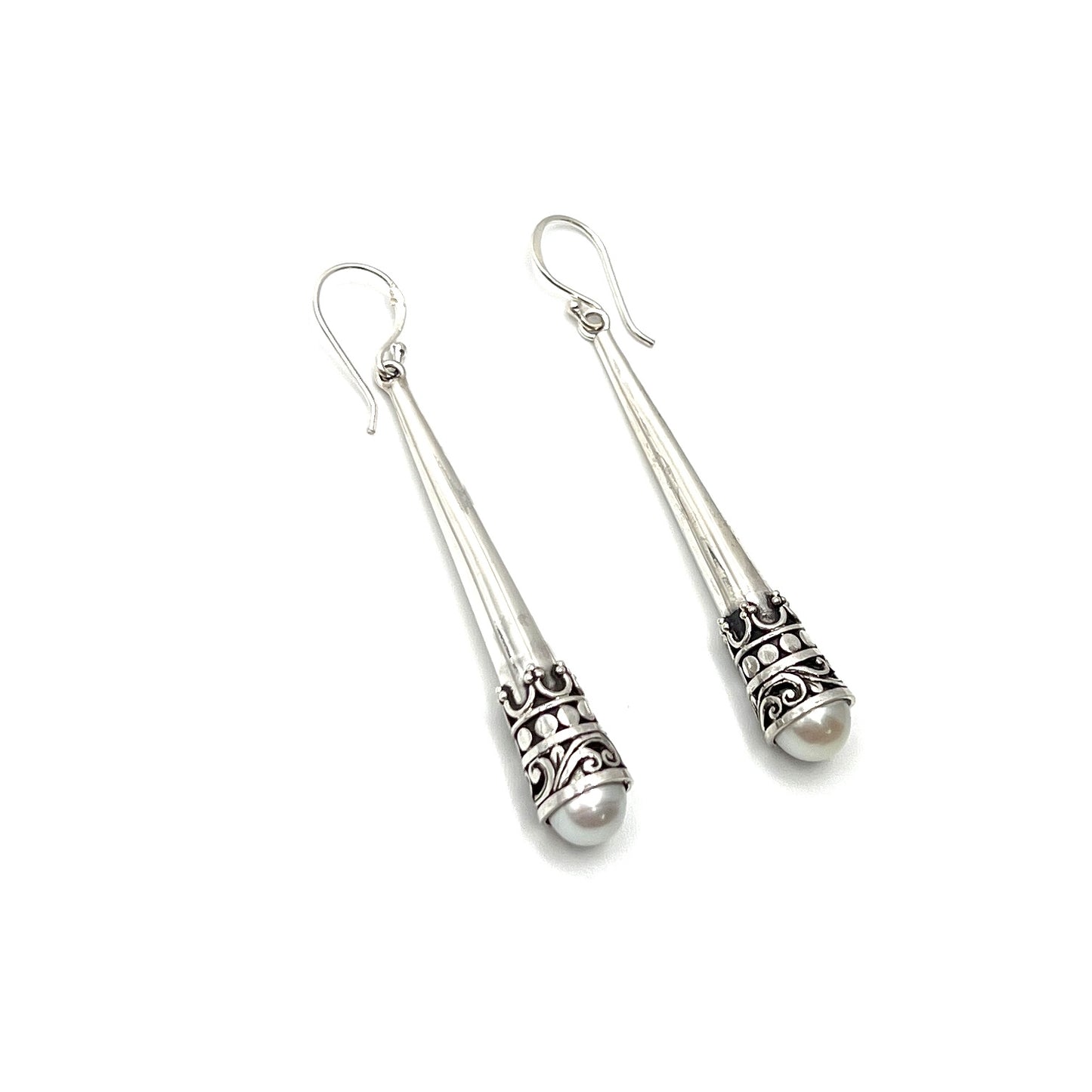 Sterling Silver Crown Drop Pearl Earrings
