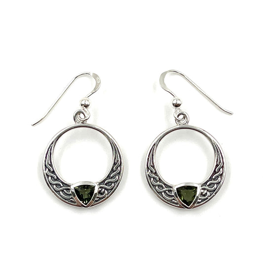 Sterling Silver Moldavite Celtic Circle Earrings