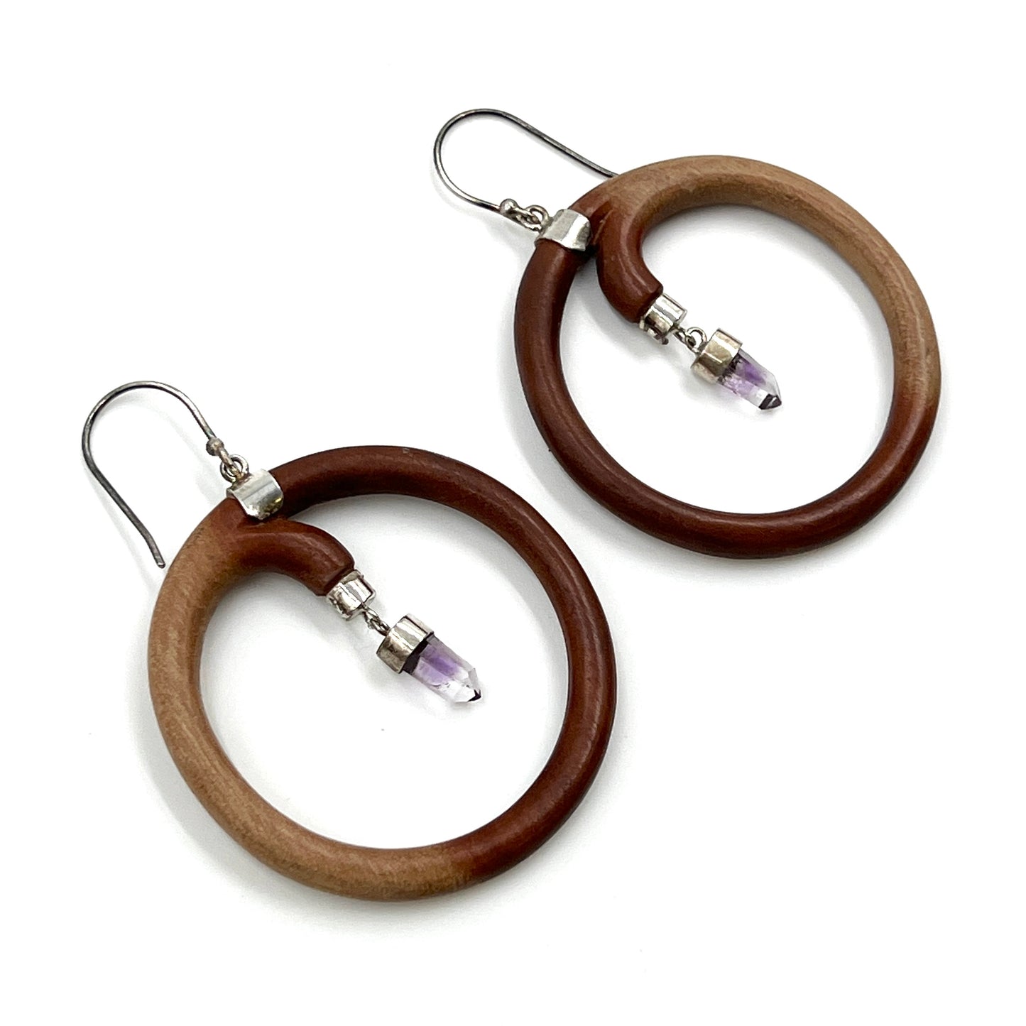 Sterling Silver Crystal Wood Hoop Earrings