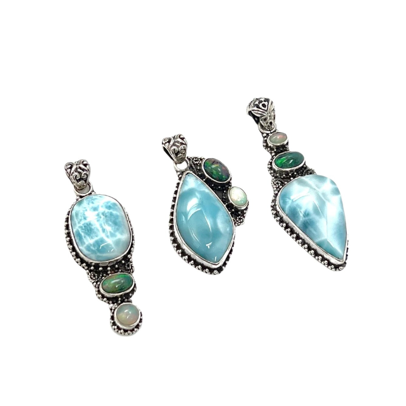 Sterling Silver Larimar & Opal Pendants