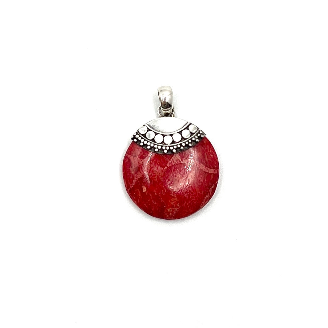 Sterling Silver Red Coral Circle Pendants