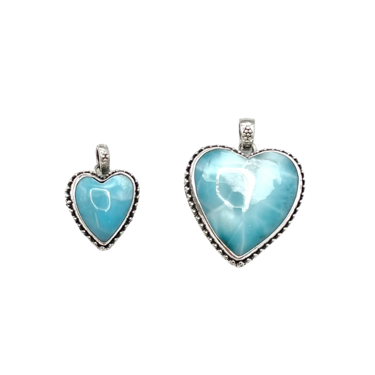 Sterling Silver Beaded Larimar Heart Pendants