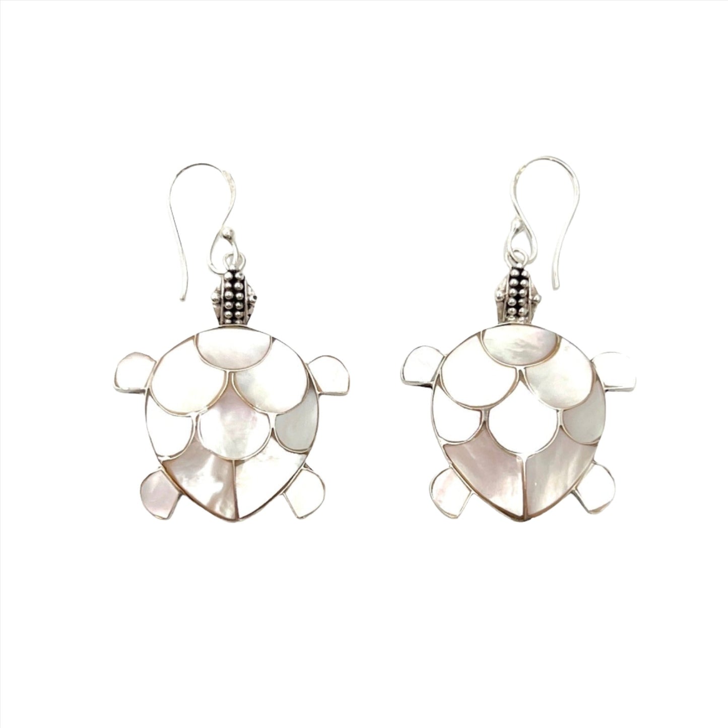 Sterling Silver Mother of Pearl Sea Turtle Earrings