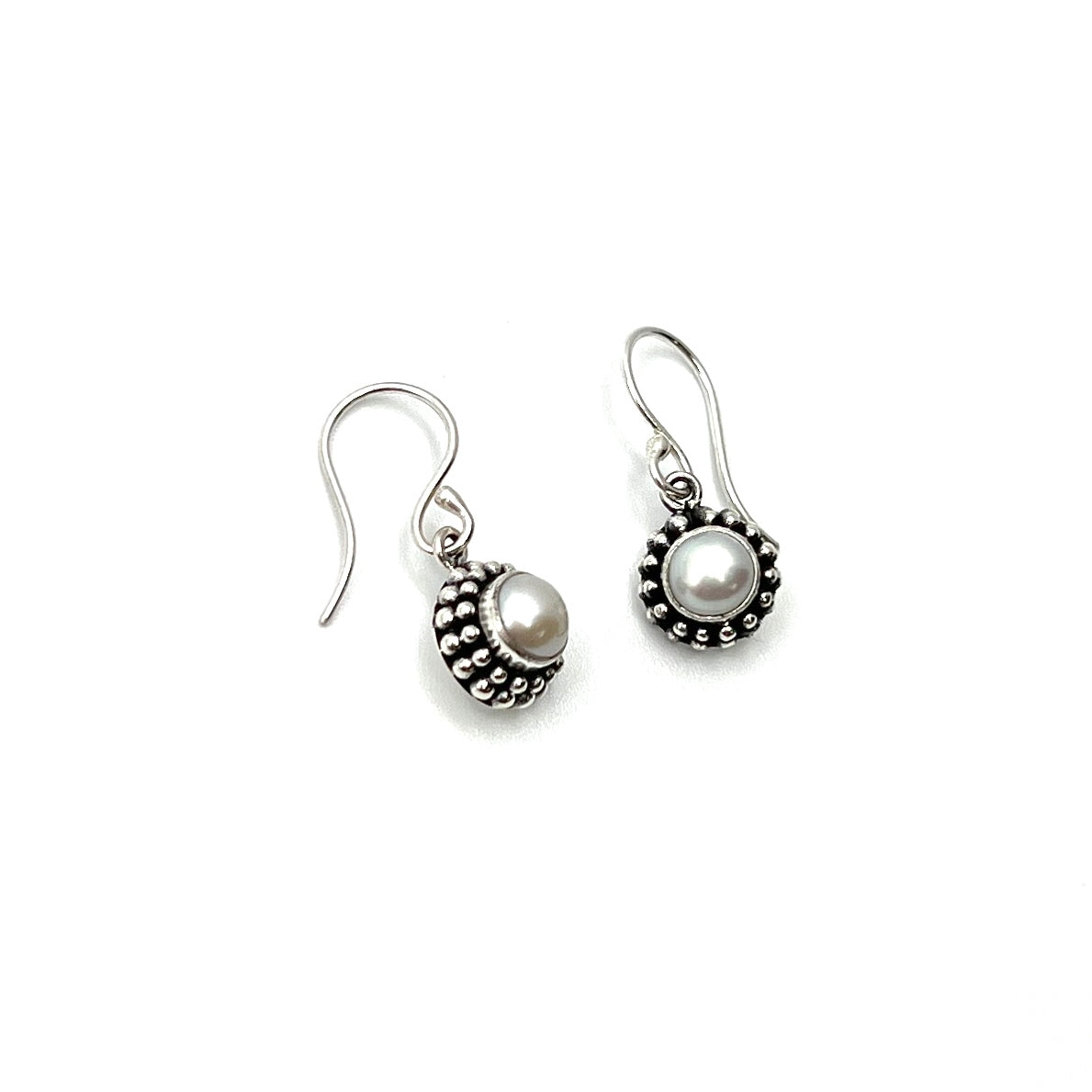 Sterling Silver Filigree Round Pearl Earrings