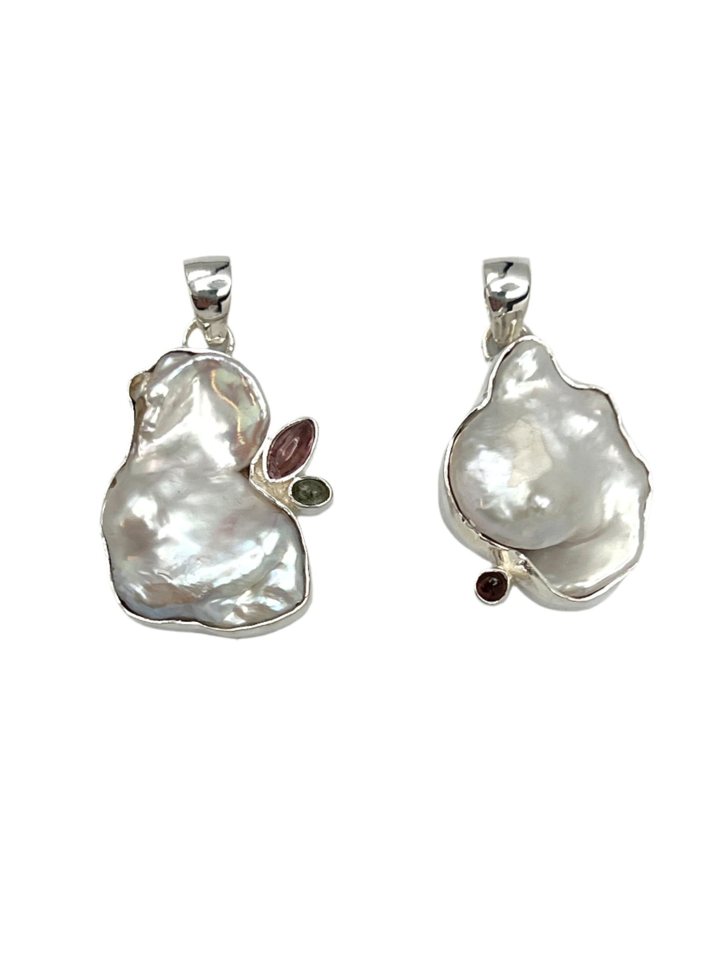Sterling Silver Pearl & Tourmaline Pendants