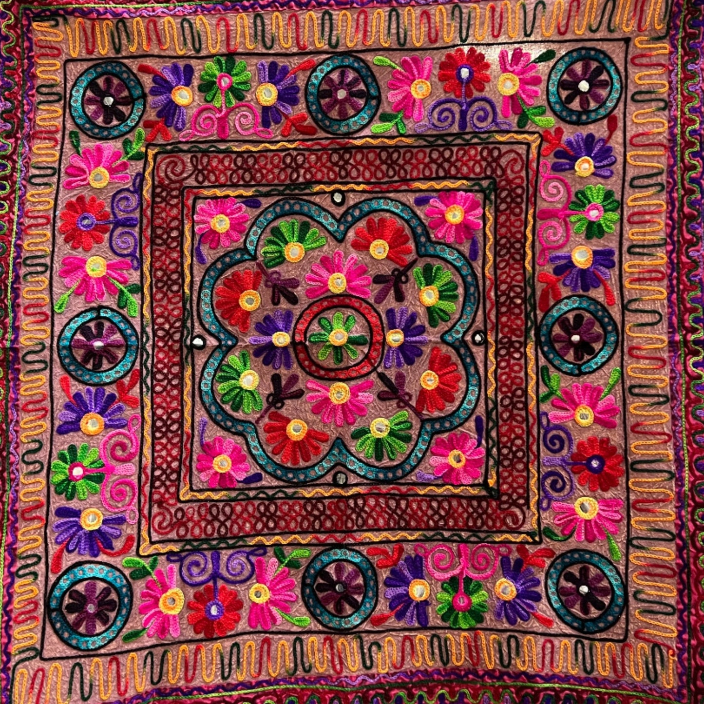 Flower Embroidered Wall Hanging 32"x 34"