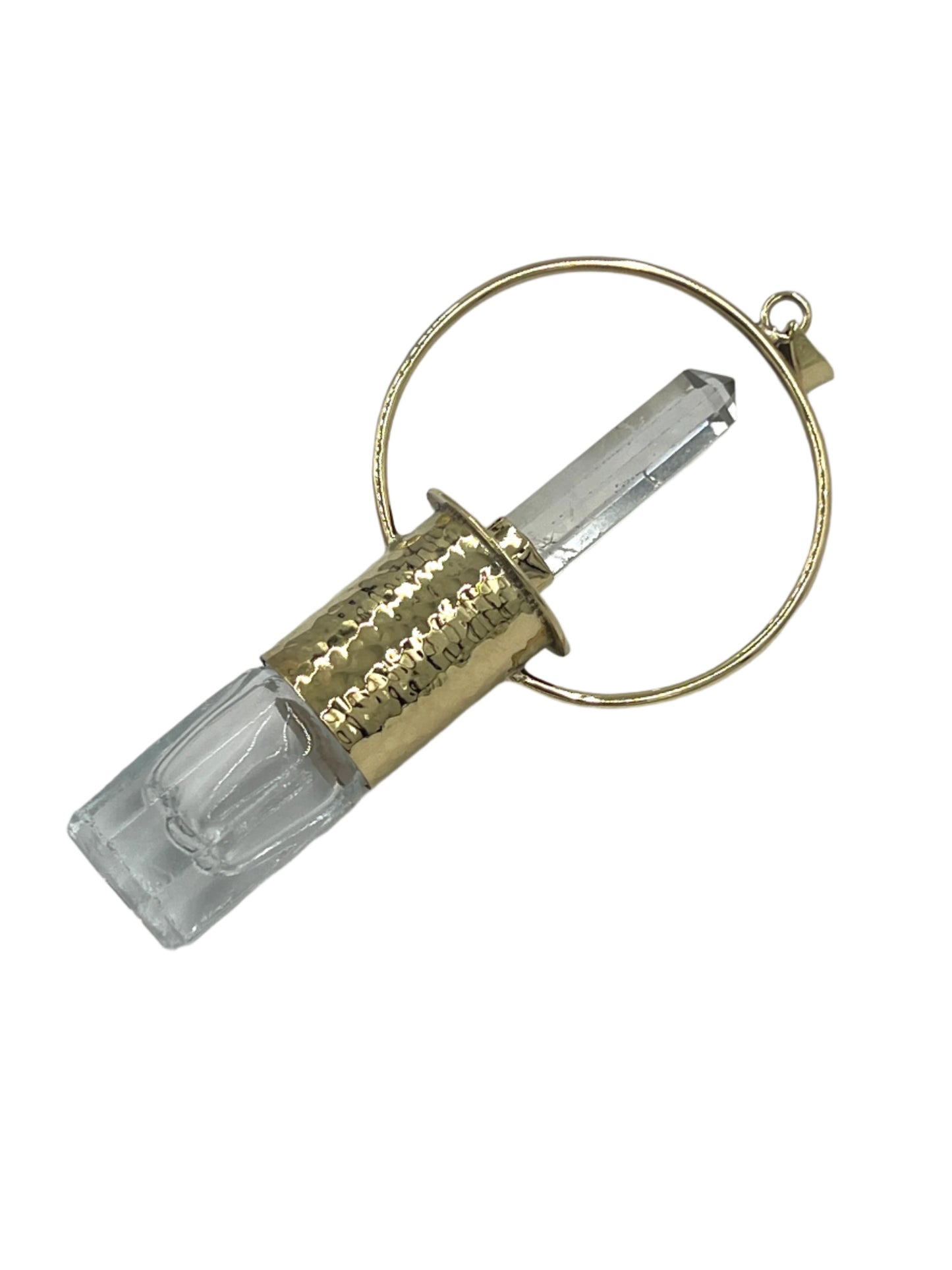 Clear Quartz Oil Bottle Bronze Pendants