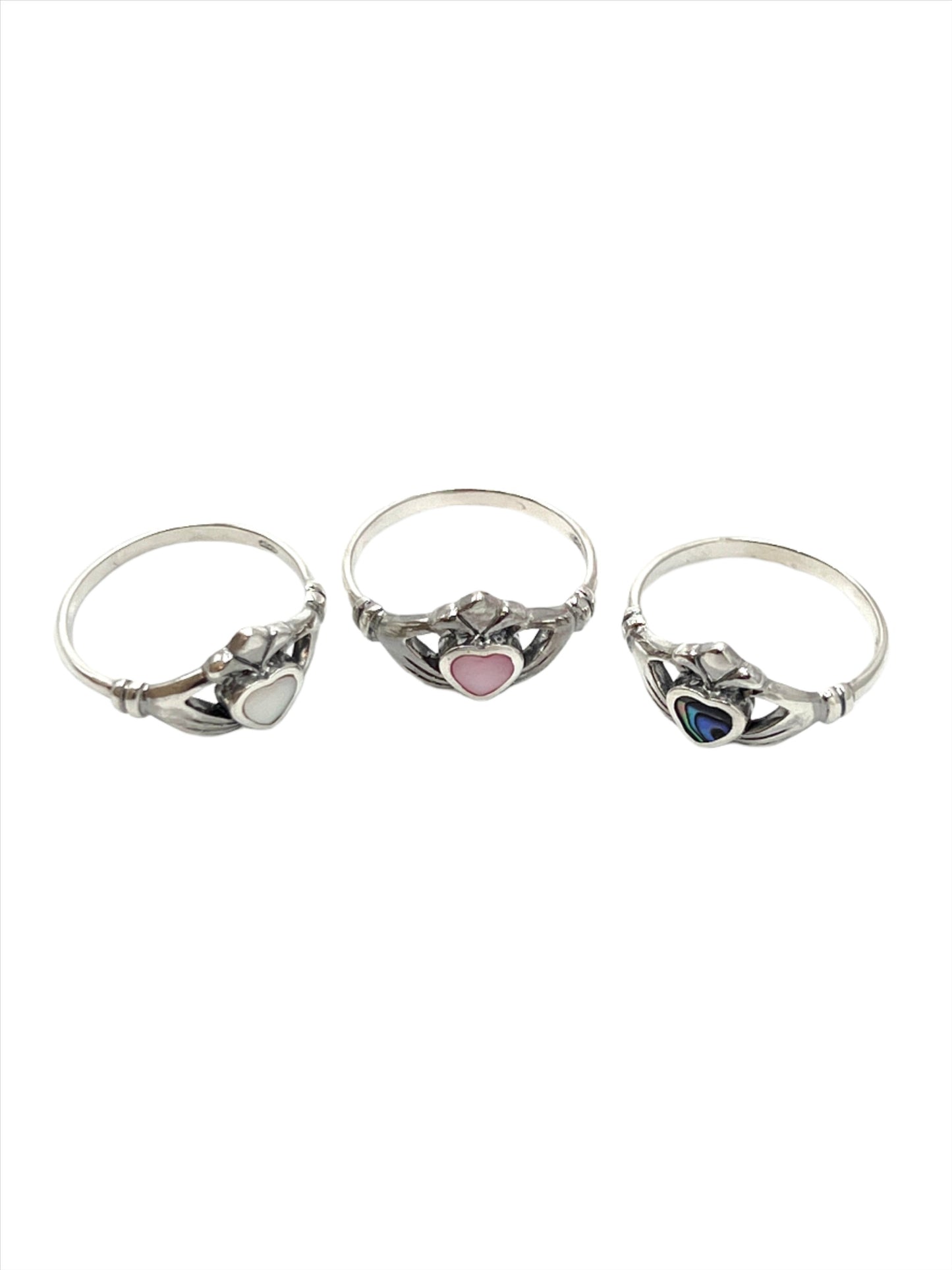 Sterling Silver Shell Claddagh Heart Rings