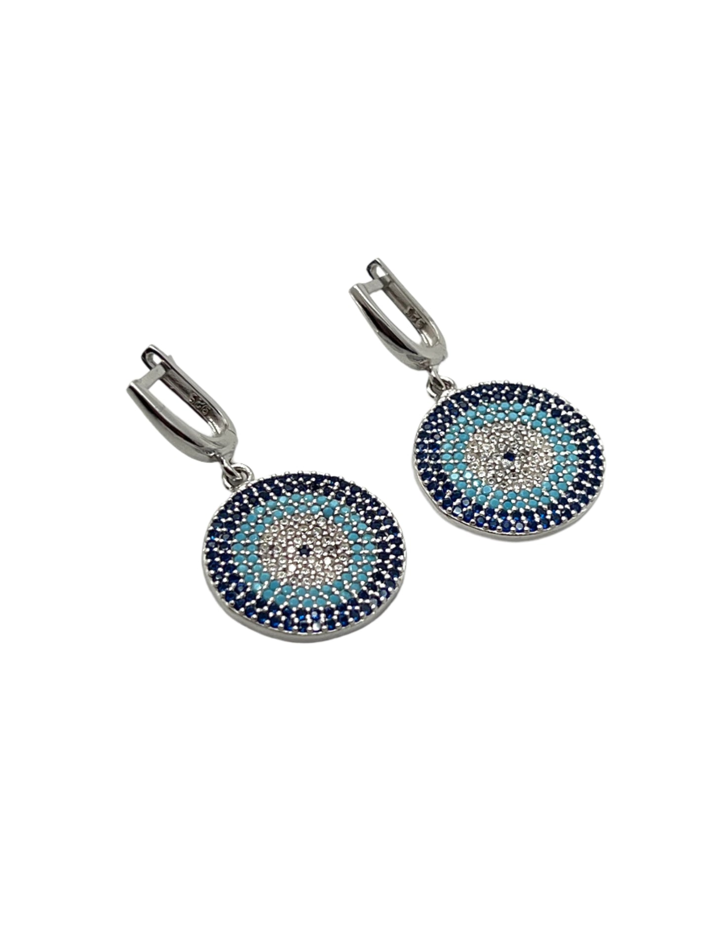 Silver Evil Eye Flat Dangle Earrings