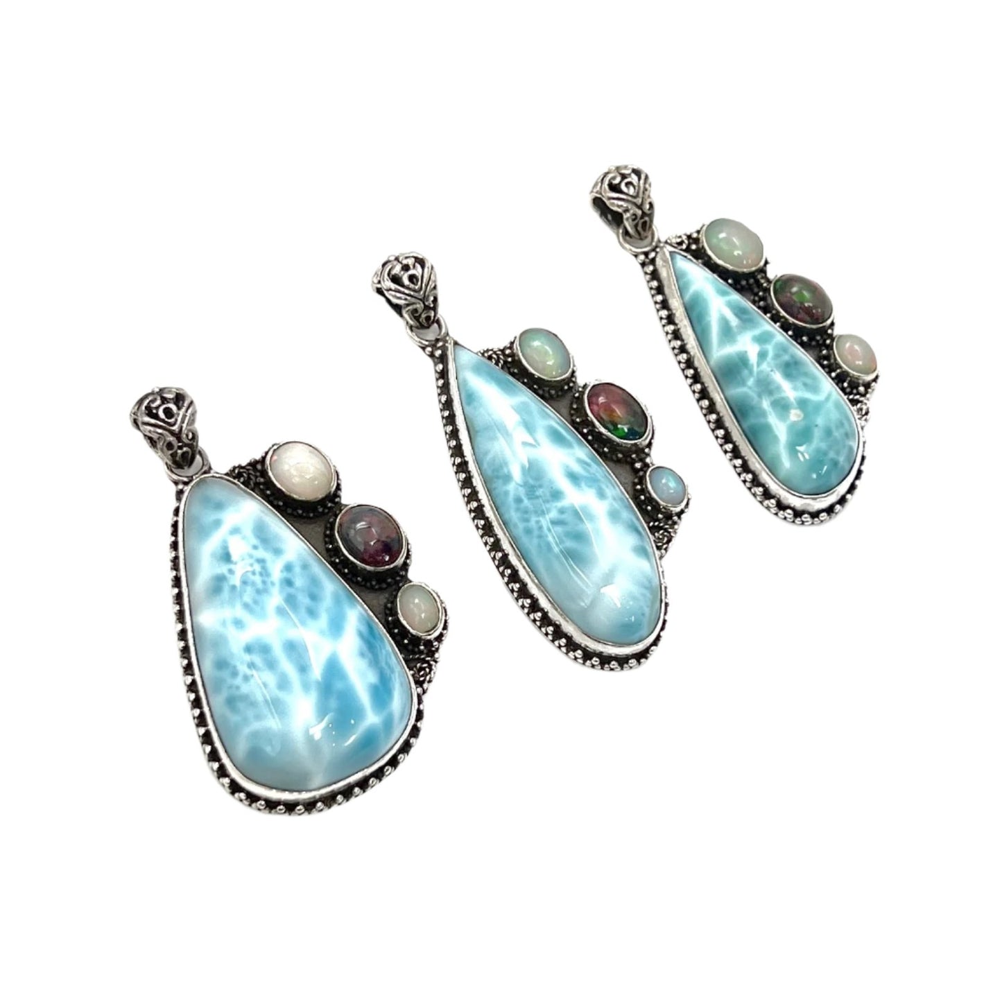 Sterling Silver Larimar & Triple Opal Pendants