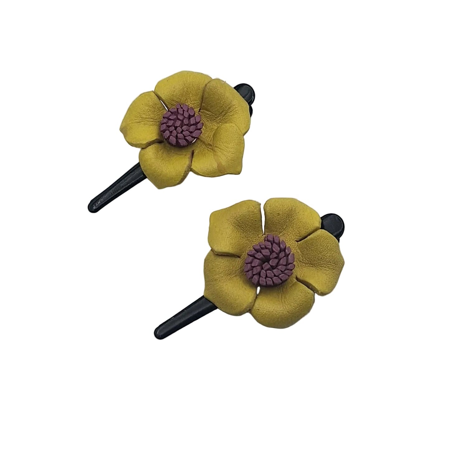 Leather Flower Hair Clips
