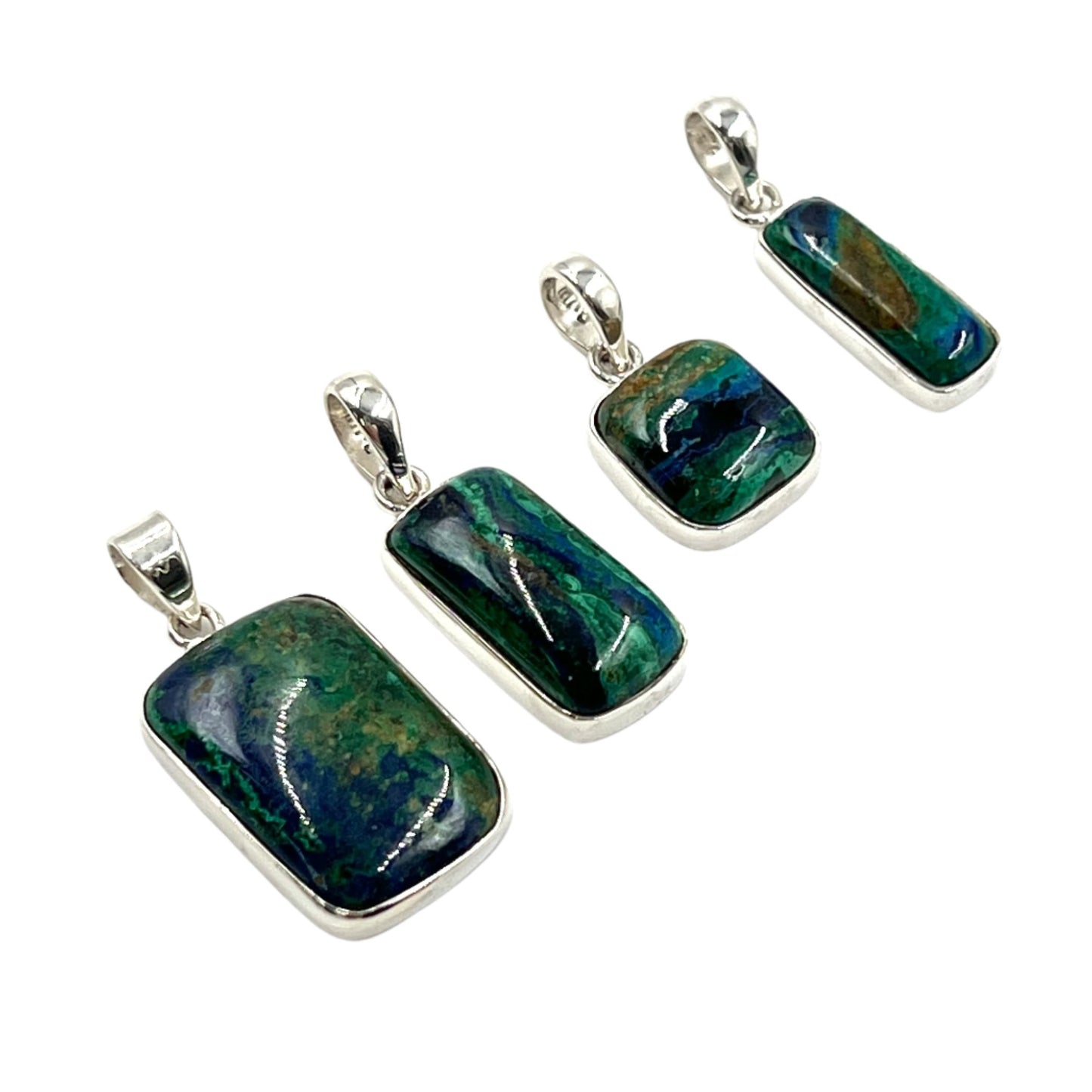 Sterling Silver Azurite Malachite Rectangle Pendants