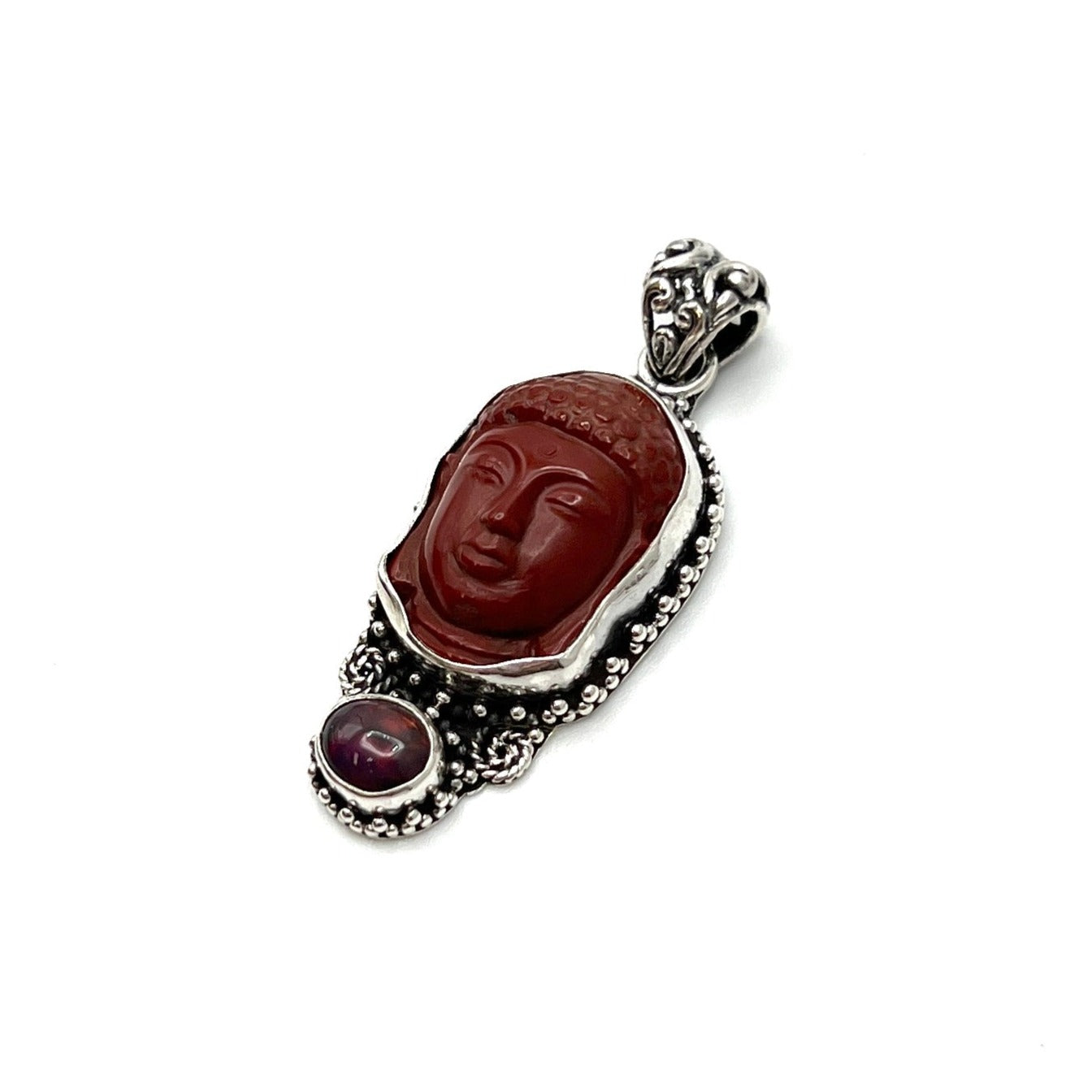 Red Jasper & Opal Buddha Head Pendants
