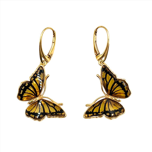 Gold Plated Silver Amber Butterfly Earrings