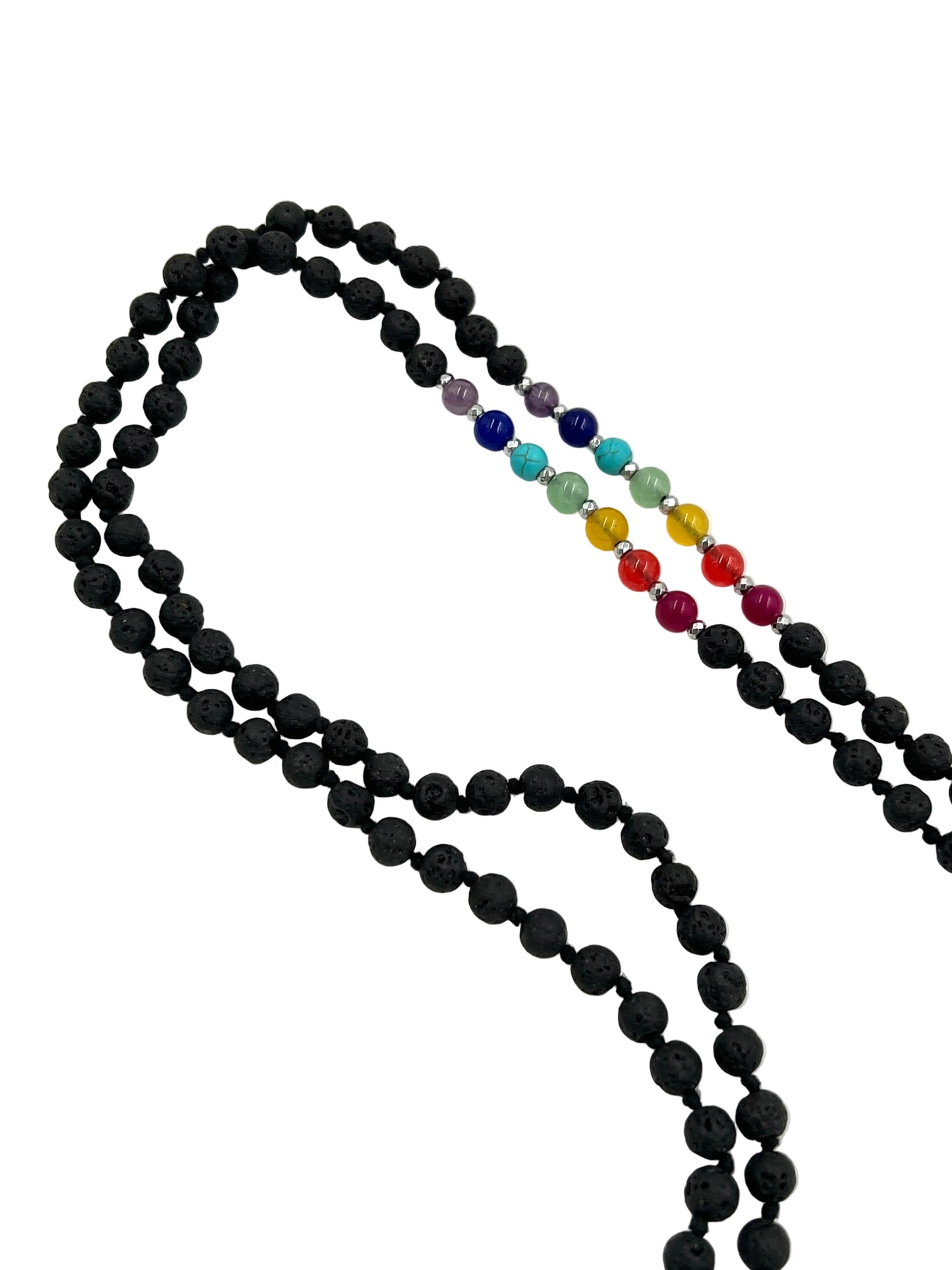 Hand knotted Lava Stone Astamangala Charka Mala