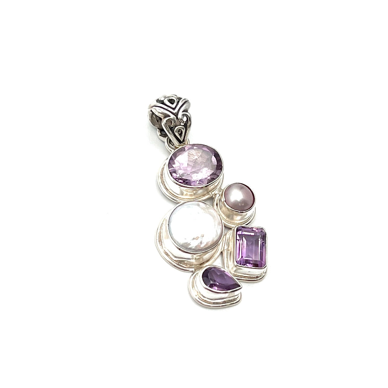 Sterling Silver Pearl & Amethyst Pendants