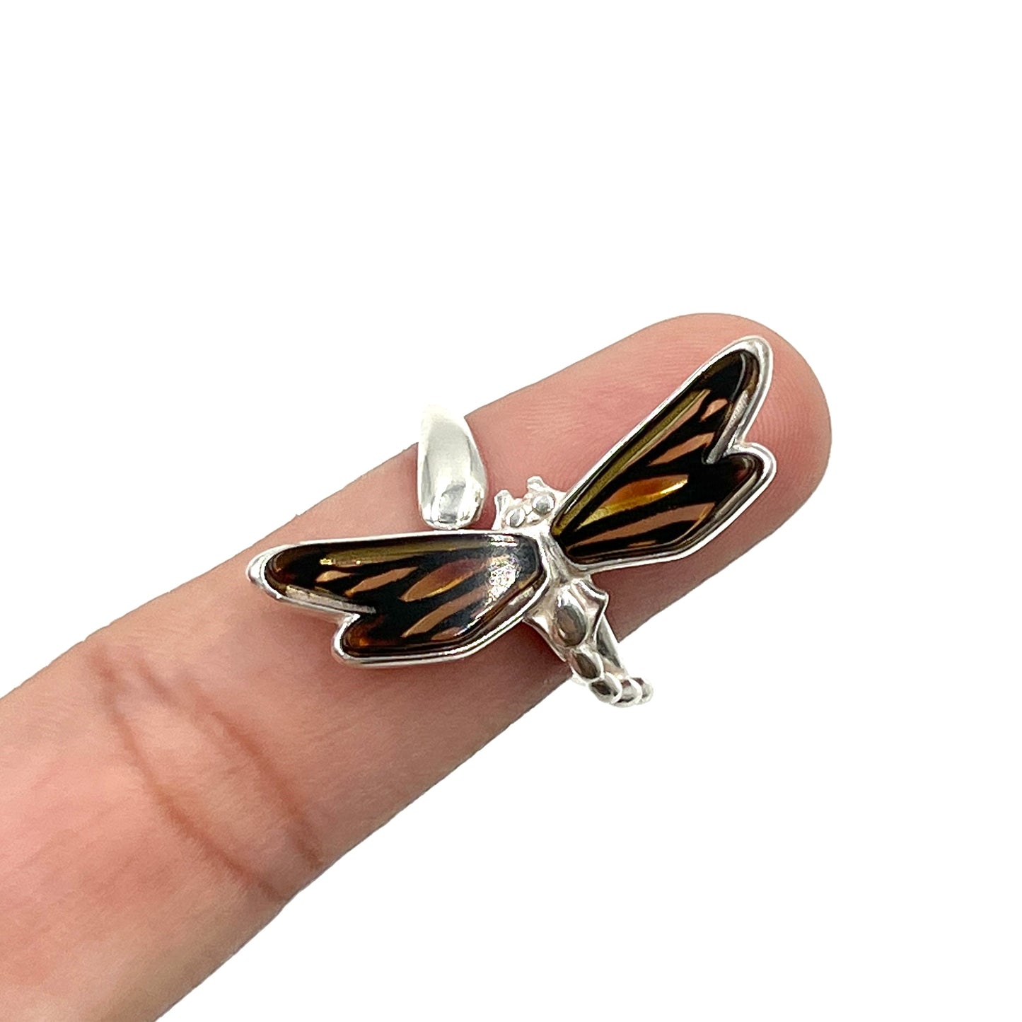 Sterling Silver Amber Dragonfly Ring
