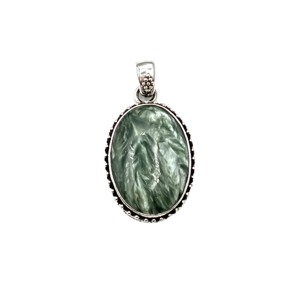 Sterling Silver Beaded Seraphinite Oval Pendants