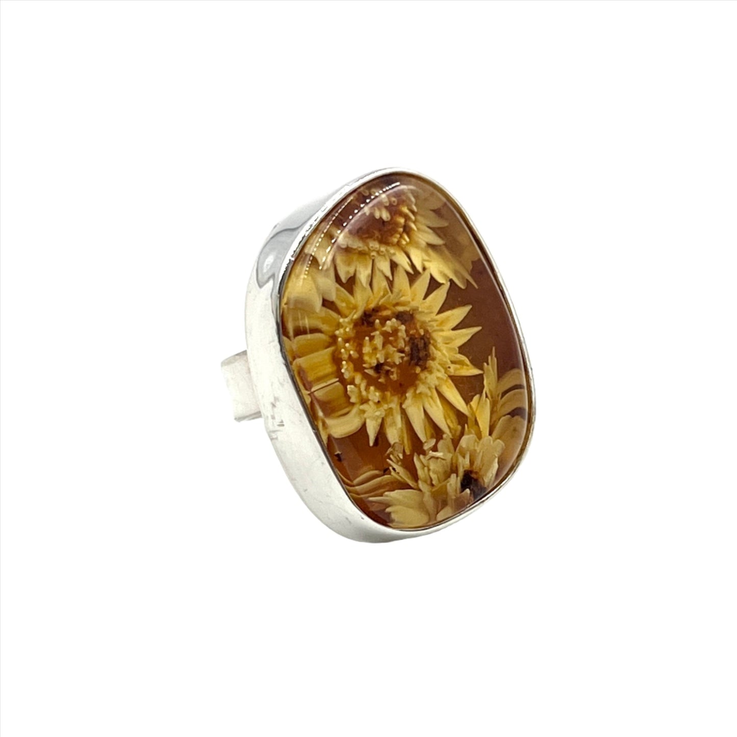 Carved Amber Flower Rings