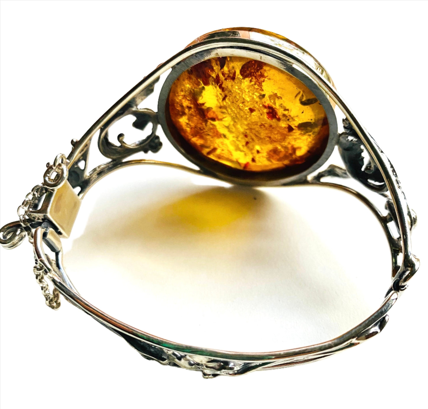 X Large Stone Sterling Silver Amber Bracelets