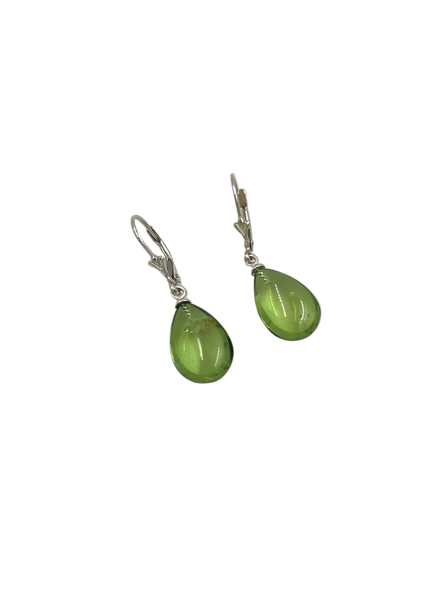 Silver Green Amber Earrings