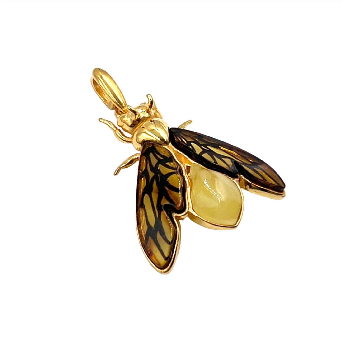Gold Plated Silver Amber Bee Pendants