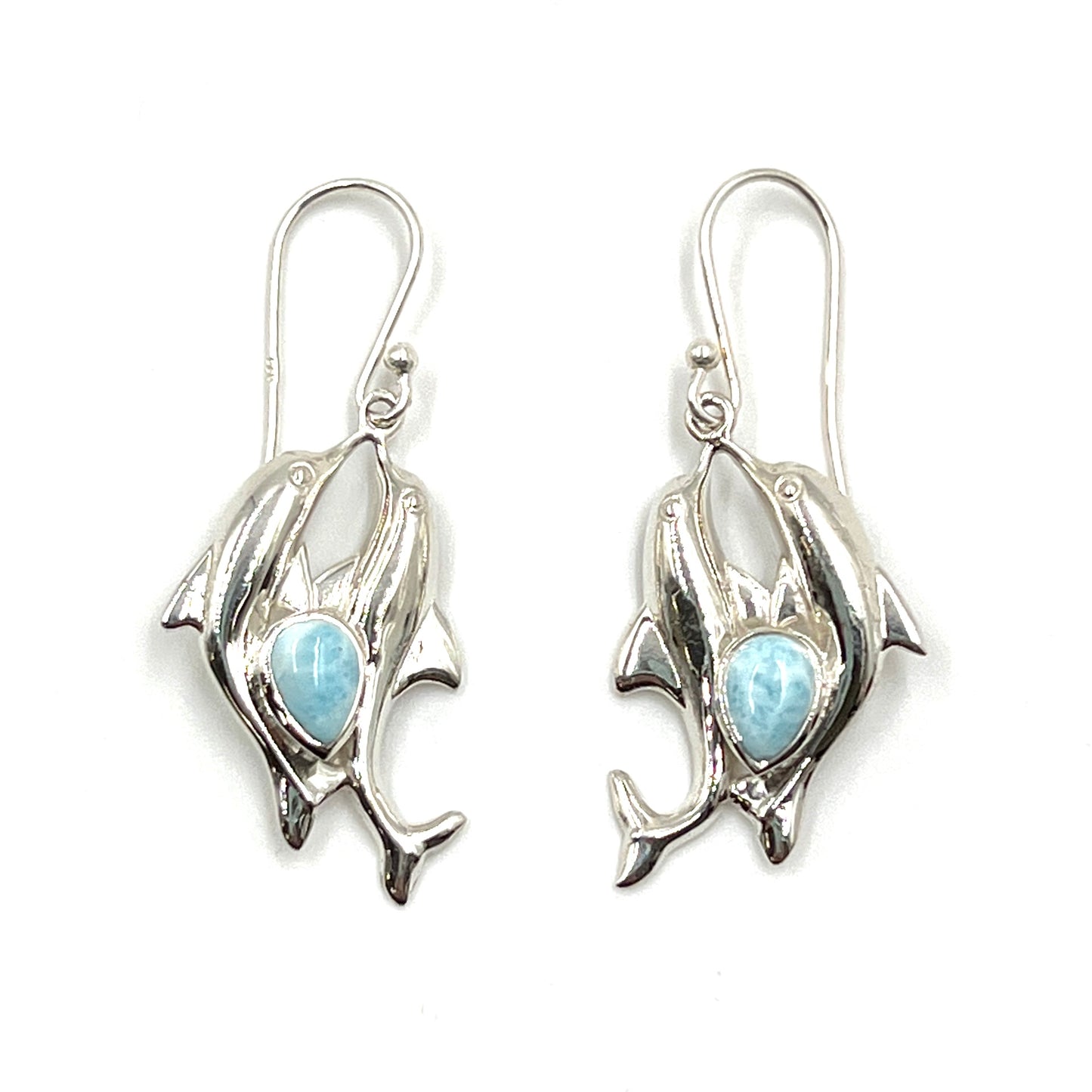 Sterling Silver Larimar Dolphin Earrings