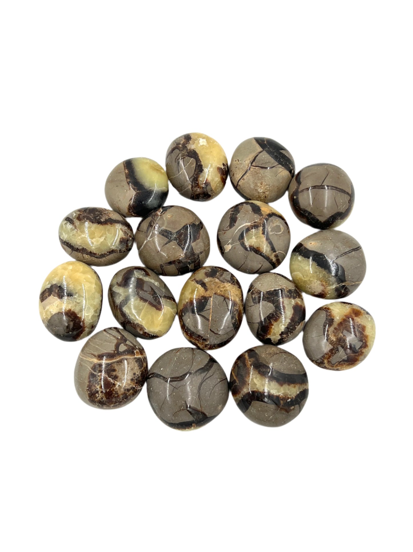 Round marbled stones on a white background