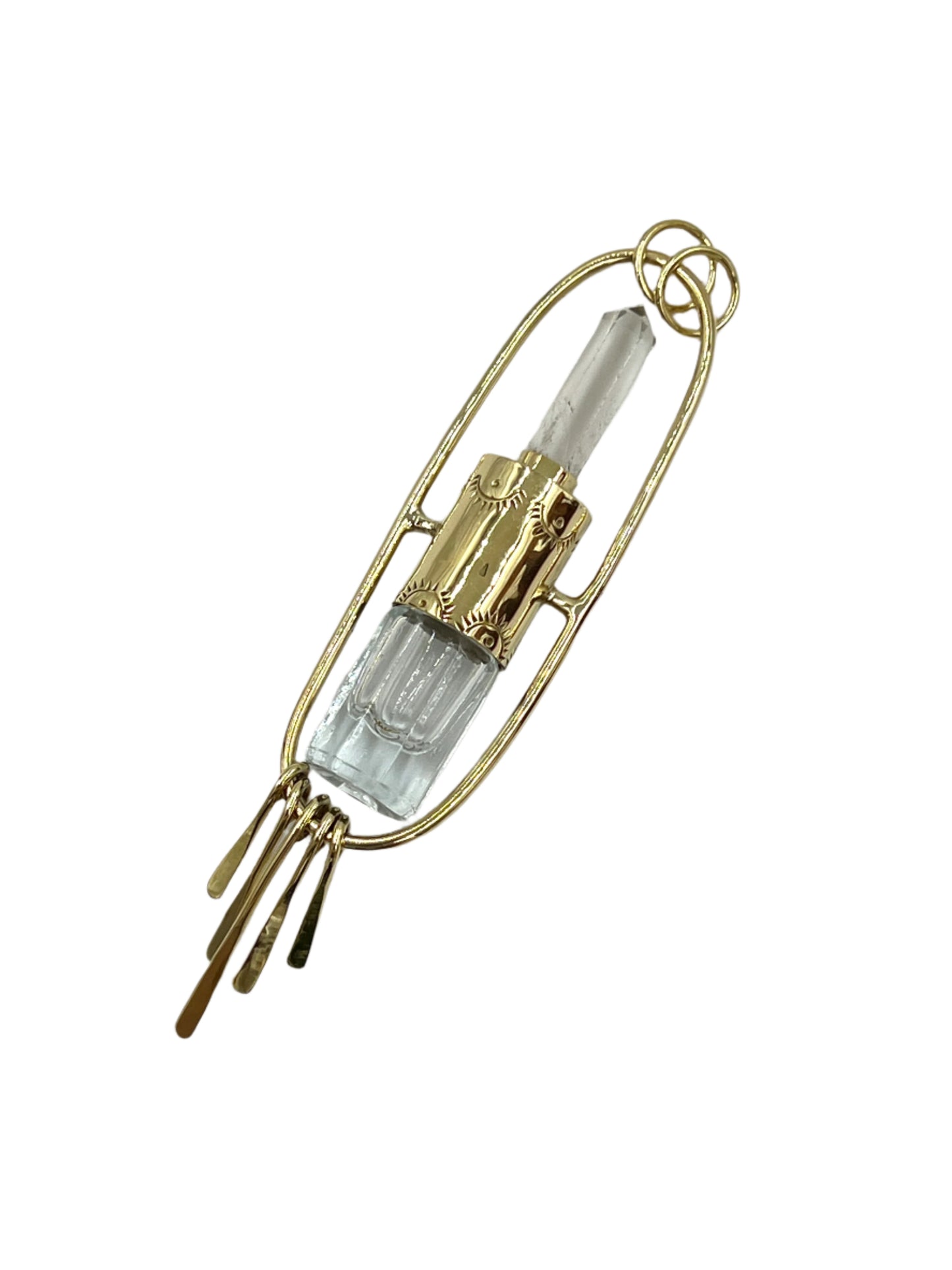 Clear Quartz Dangle Bottle Bronze Pendants